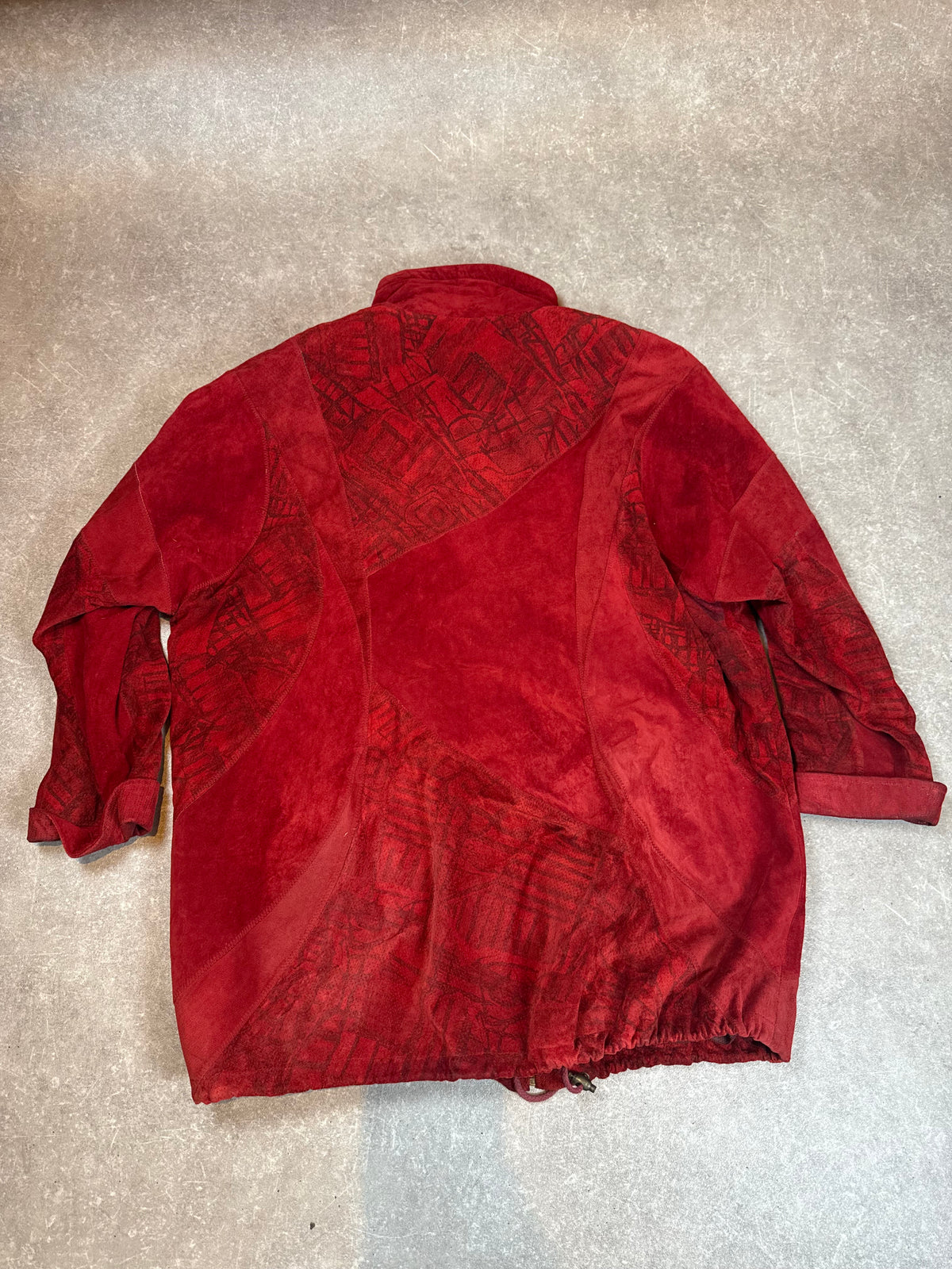 Vintage Lederjacke Rot Gr. 48 Echtleder Oversize Übergangsjacke Wildleder Look