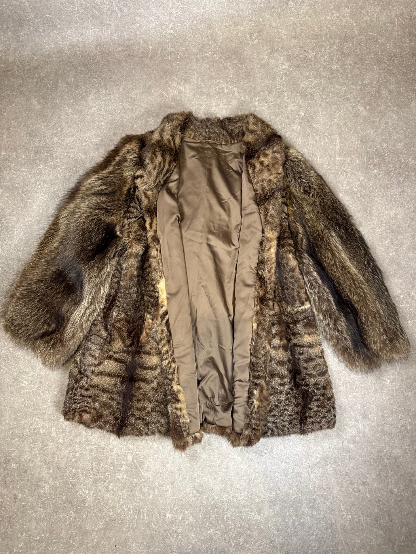 Vintage Wildkatze Waschbär Pelzmantel Echtpelz Damen Mantel Braun Gr. M Luxus
