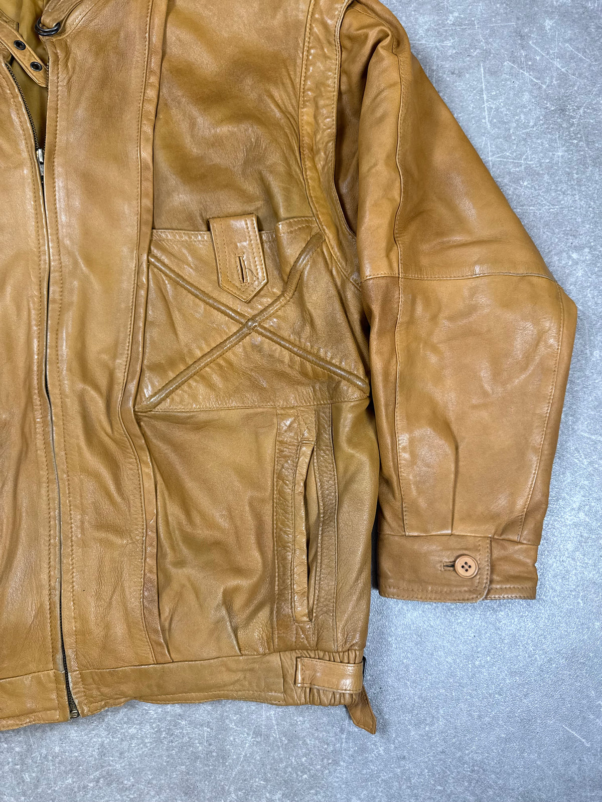 Vintage Herren Lederjacke Gr. 54 Cognac Braun 80er 90er Echtleder