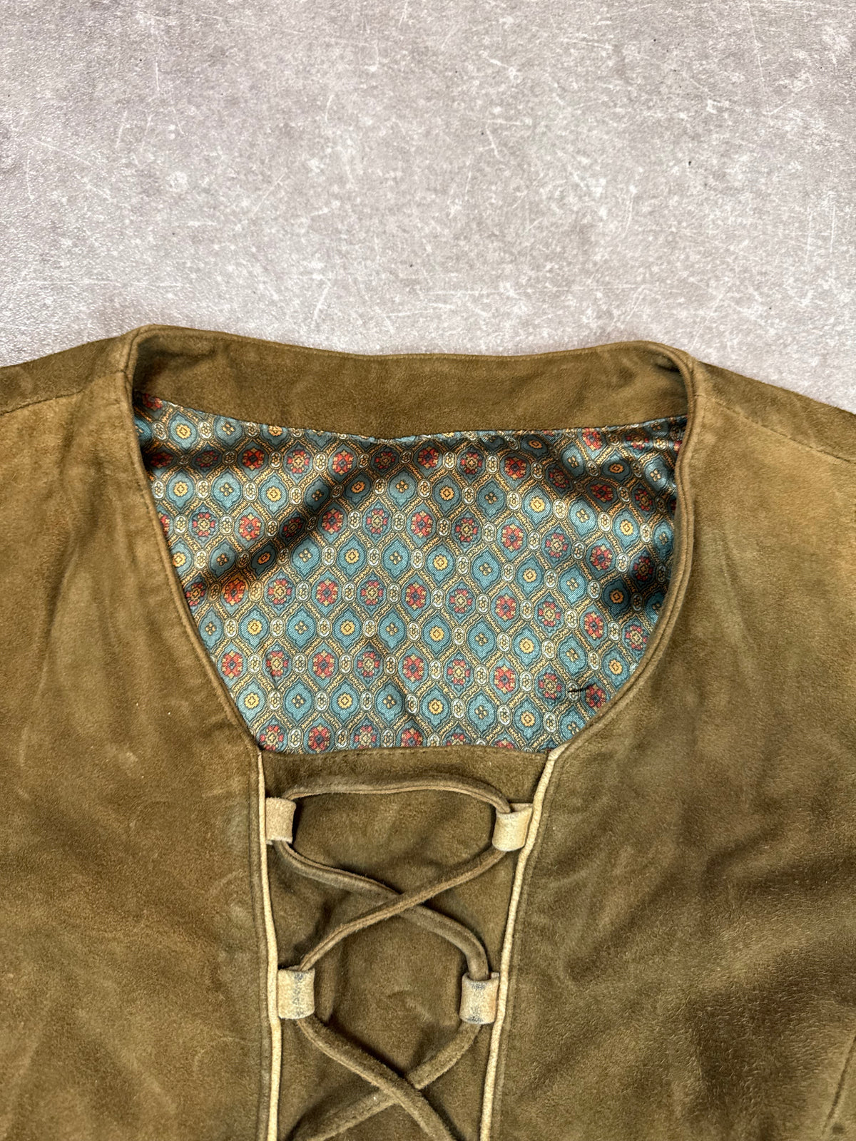 Vintage Damen Wildlederweste Braun Schnürung Trachten Boho Lederweste