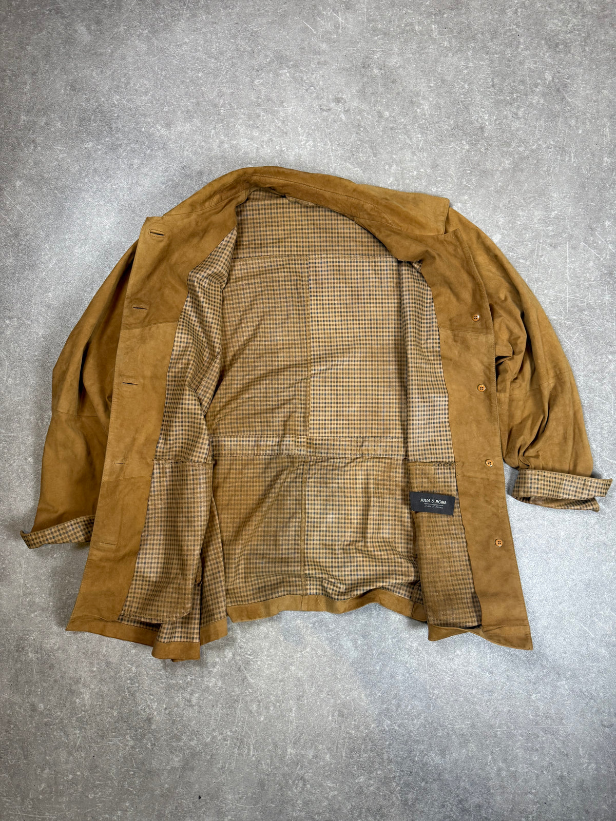 Vintage Velourslederjacke Cognac – Julia S. Roma Damen Ledermantel