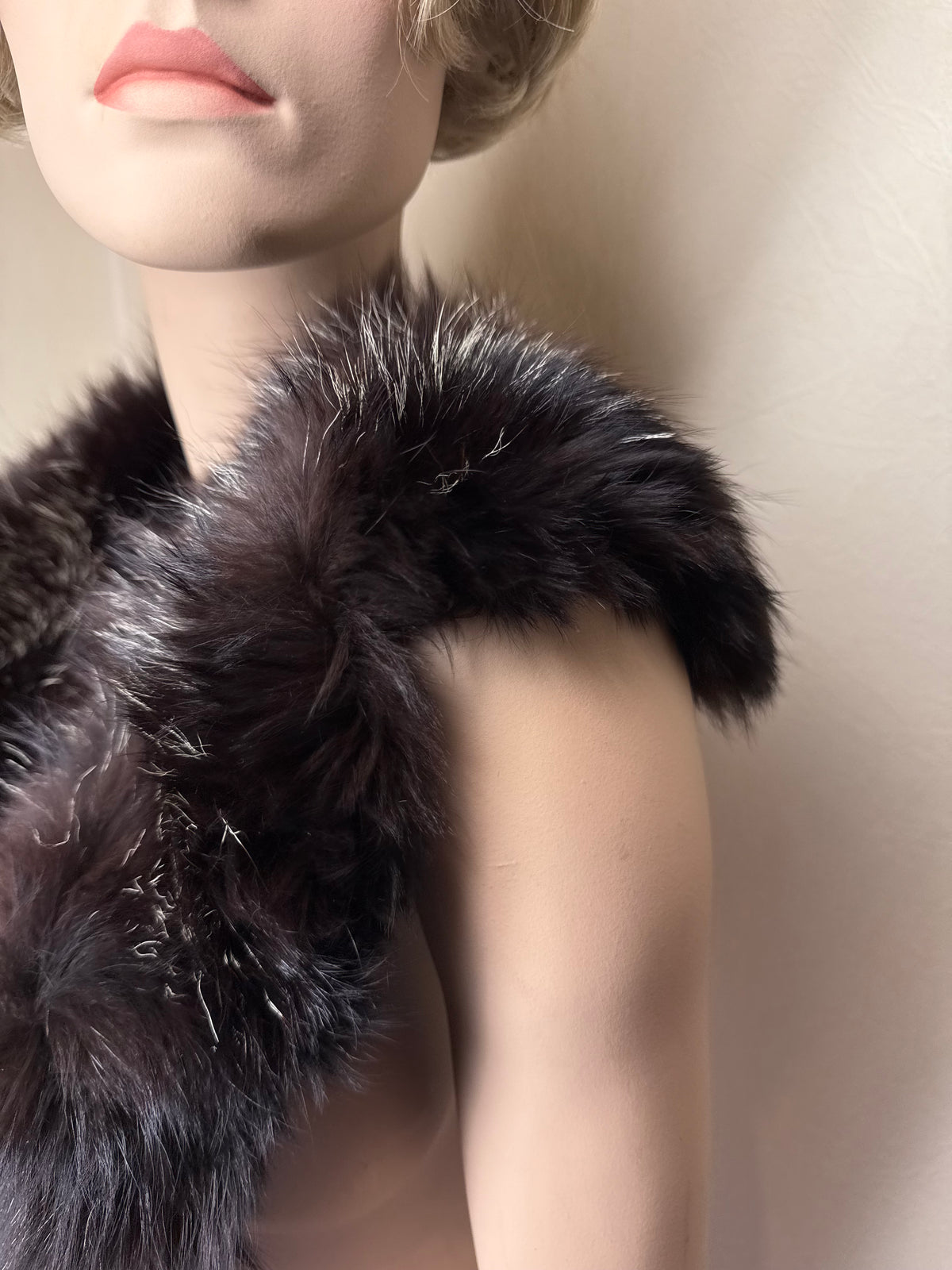 Vintage Silberfuchs Pelzstola Schwarz Echtfell Fuchs Fox Fur mit Pfoten ca. 110 cm