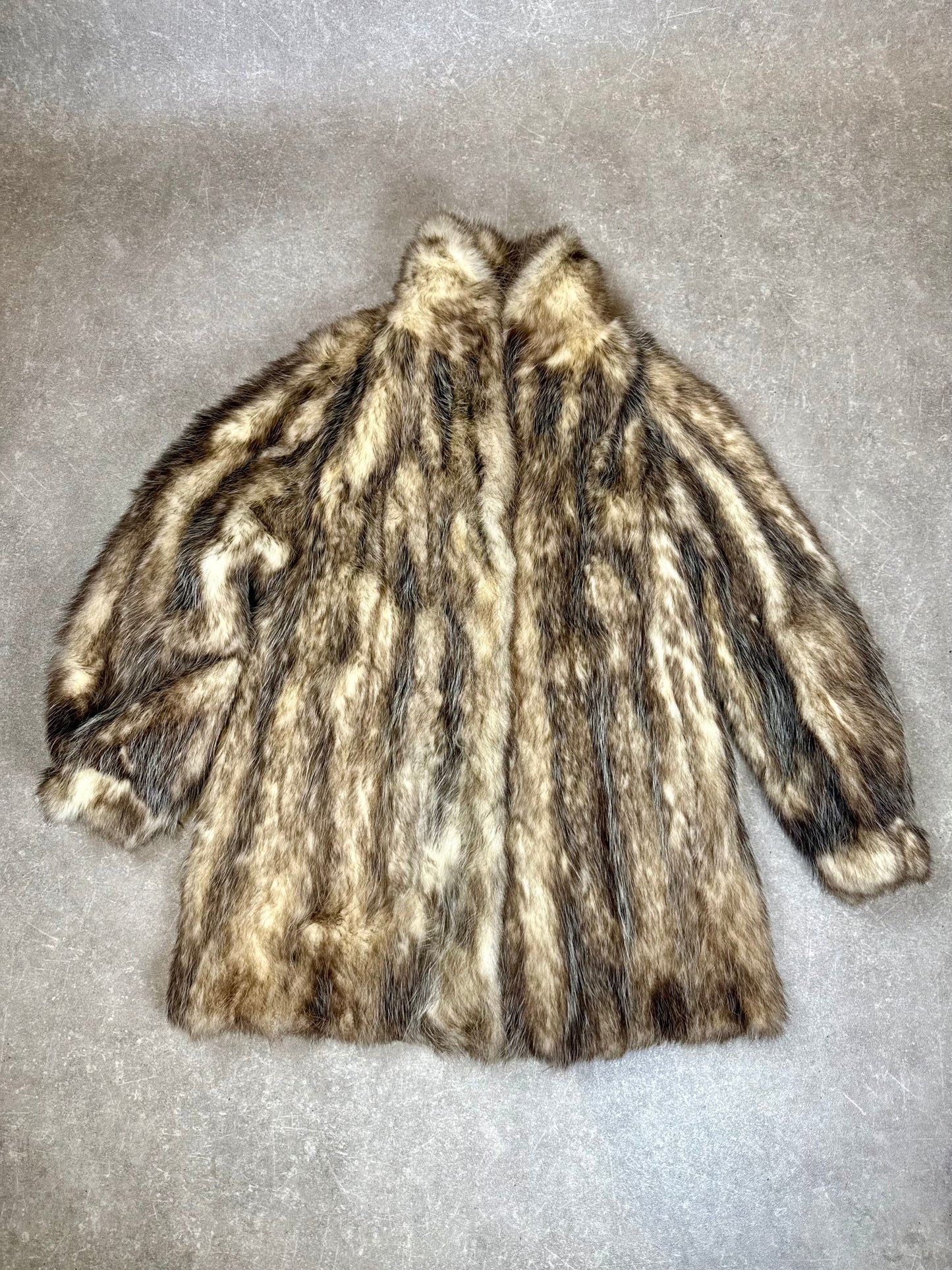 Vintage Waschbär Pelzmantel Echtpelz Raccoon Fur Braun Grau Damen Gr. M-L 40