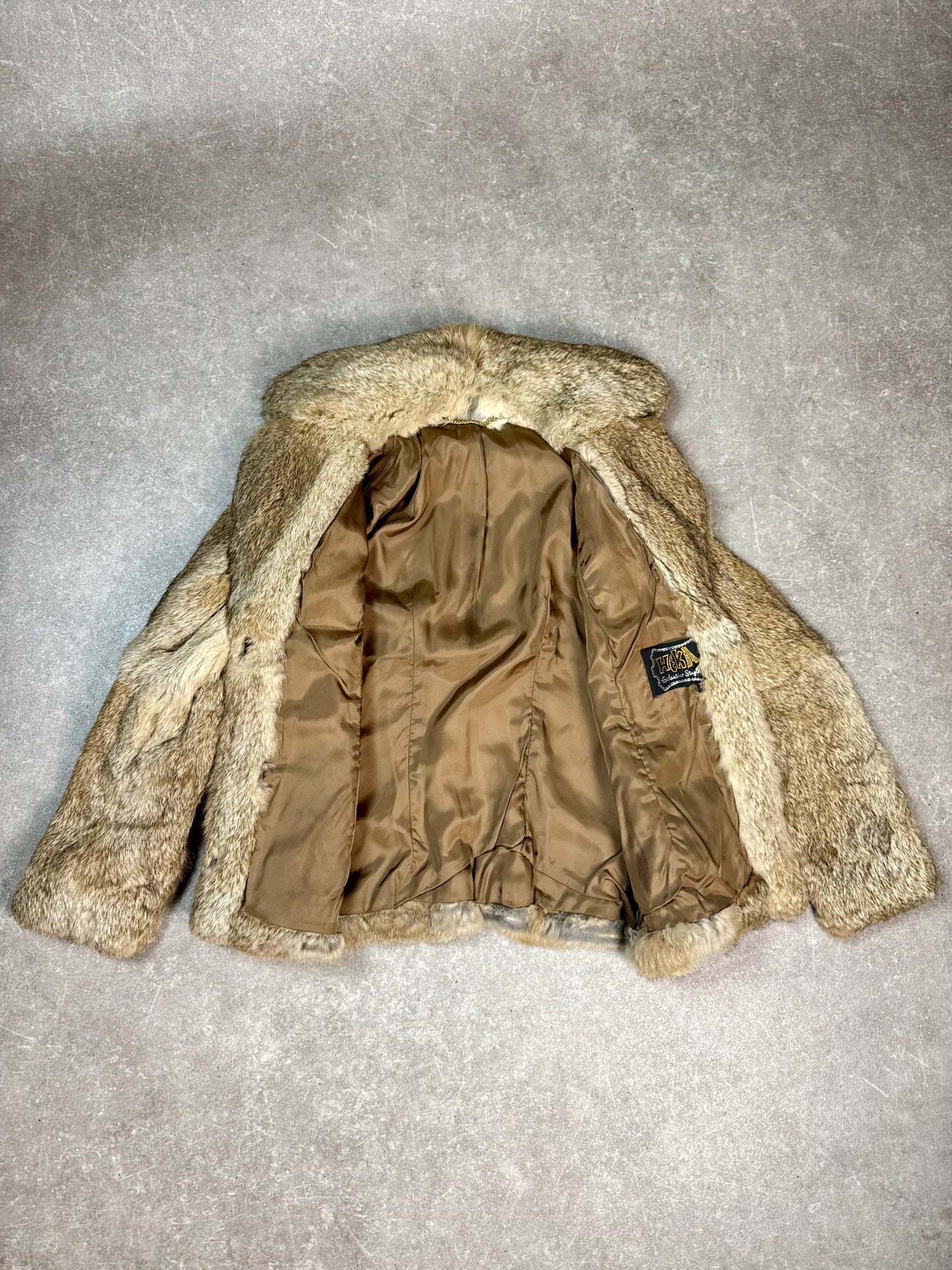 Vintage Kaninchen Pelzjacke Echtpelz Damen Grau Braun HEKA Gr. 38 Rabbit Fur Jacket