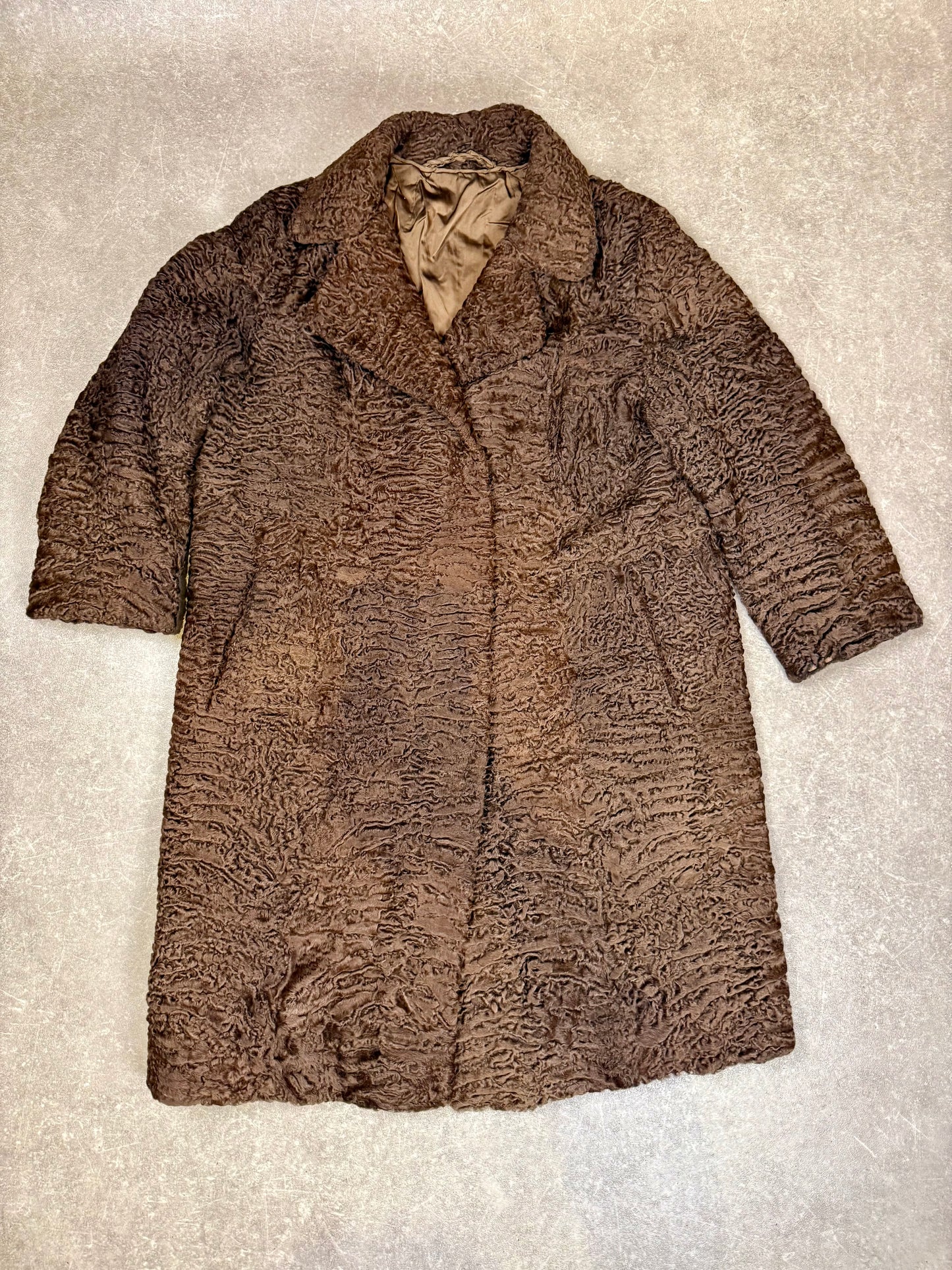 Vintage Persianer Pelzmantel Karakul Lammfell Braun Damen Mantel Echtpelz Gr. L