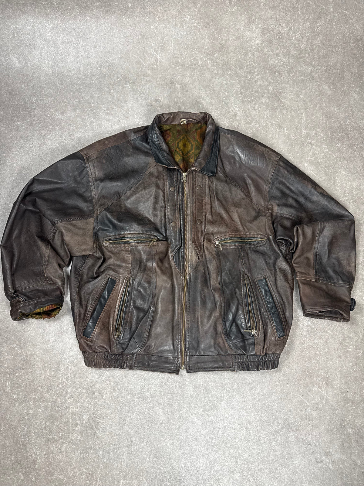 Vintage Lederjacke Braun Herren Gr. 52 Echtleder Bomberjacke Oversize 80er 90er