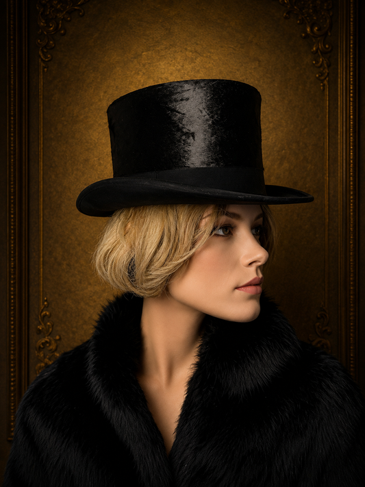Antiker Seidenzylinder Reine Handarbeit Herren Top Hat mit Original Hutschachtel