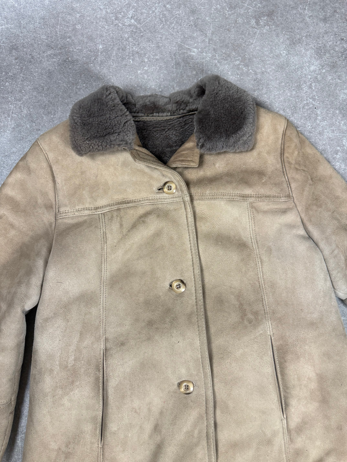 Vintage Damen Lammfellmantel Echtfell Shearling Beige Grau