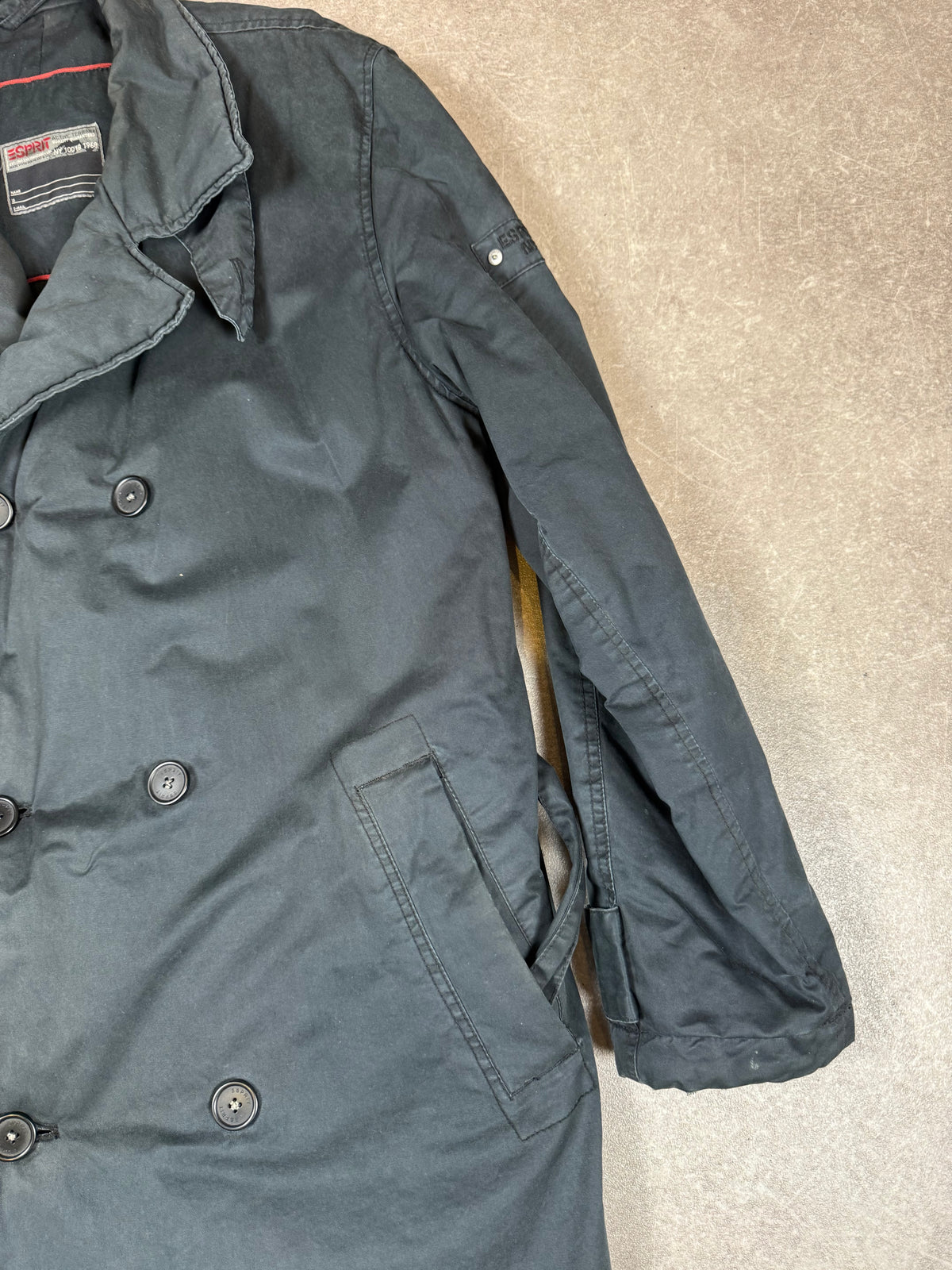 Esprit Active Terrain Herren Trenchcoat Schwarz Doppelreiher Vintage Military Mantel