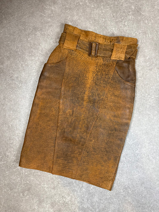 Vintage Lederrock Gr. 34 Braun – Franz Meyer Schlüßlberg Patina Gürtel