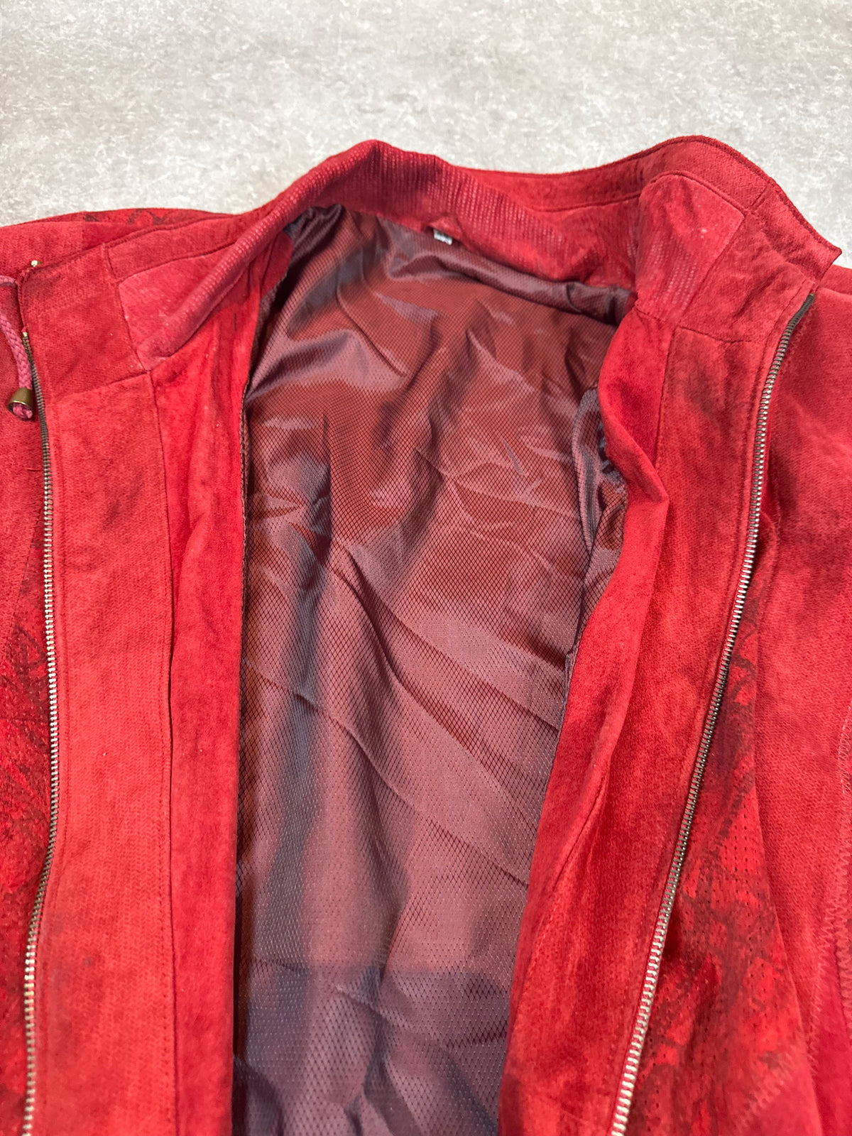 Vintage Lederjacke Rot Gr. 48 Echtleder Oversize Übergangsjacke Wildleder Look