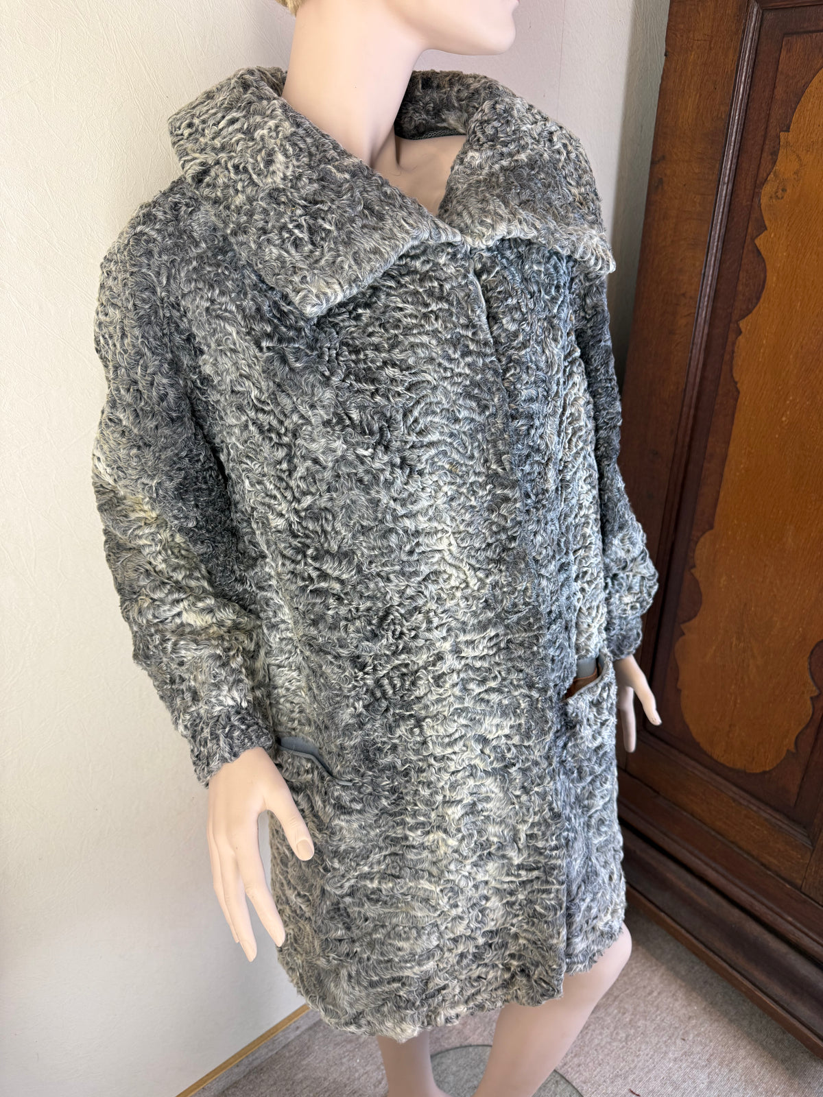 Vintage Persianer Pelzmantel Damen Grau Schwarz