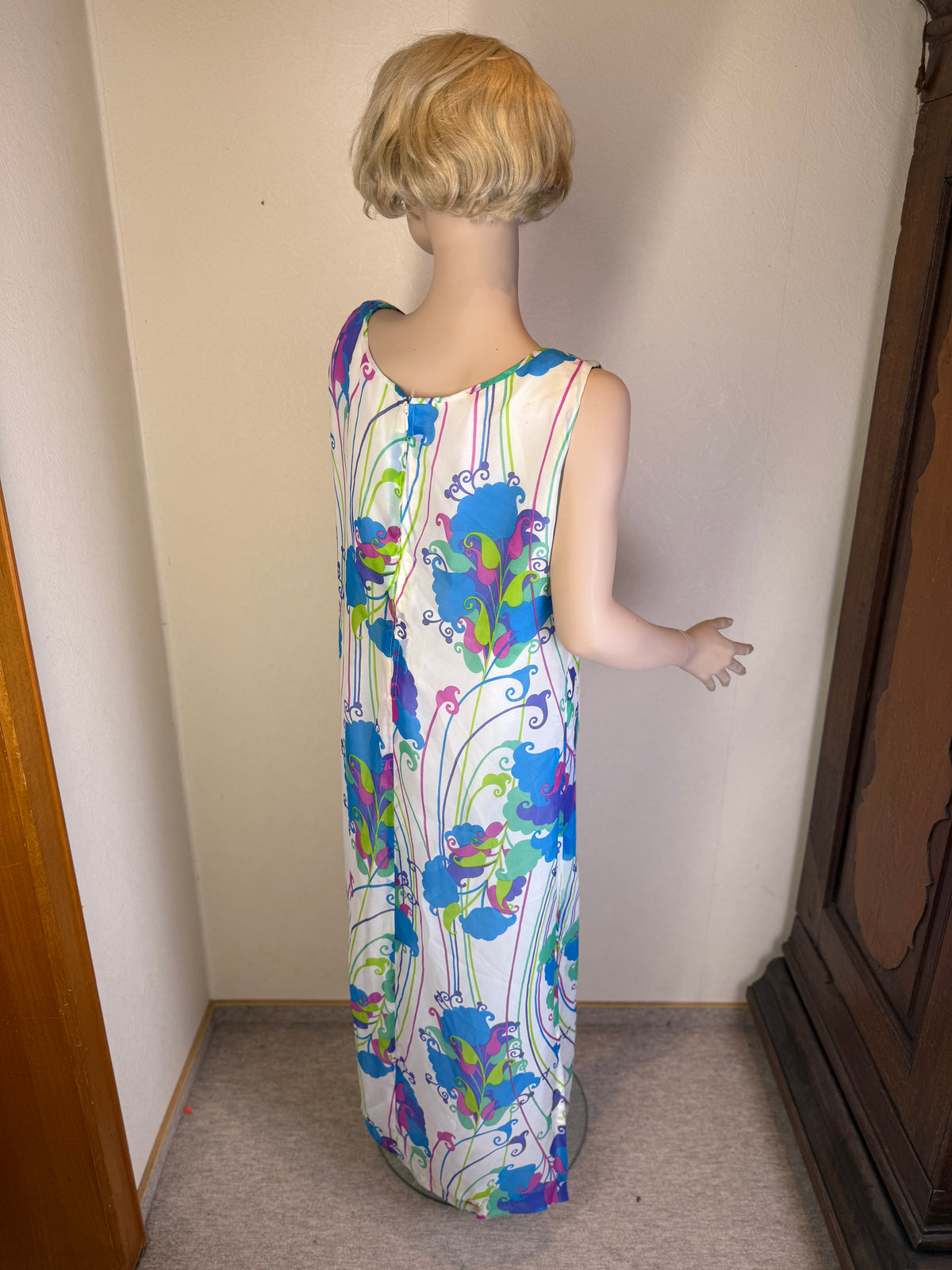 Vintage Damen Maxikleid 70er/80er – Buntes Blumenmuster Psychedelic