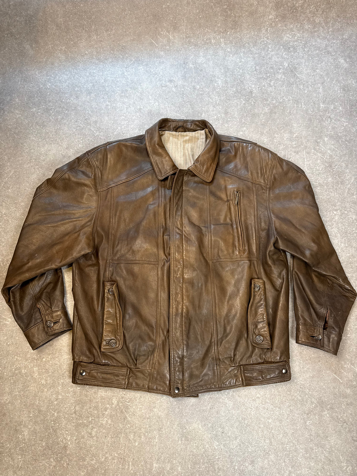 Vintage Lederjacke Herren Braun Echtleder Sportdress Blouson Jacke Gr 54 56 Oversize