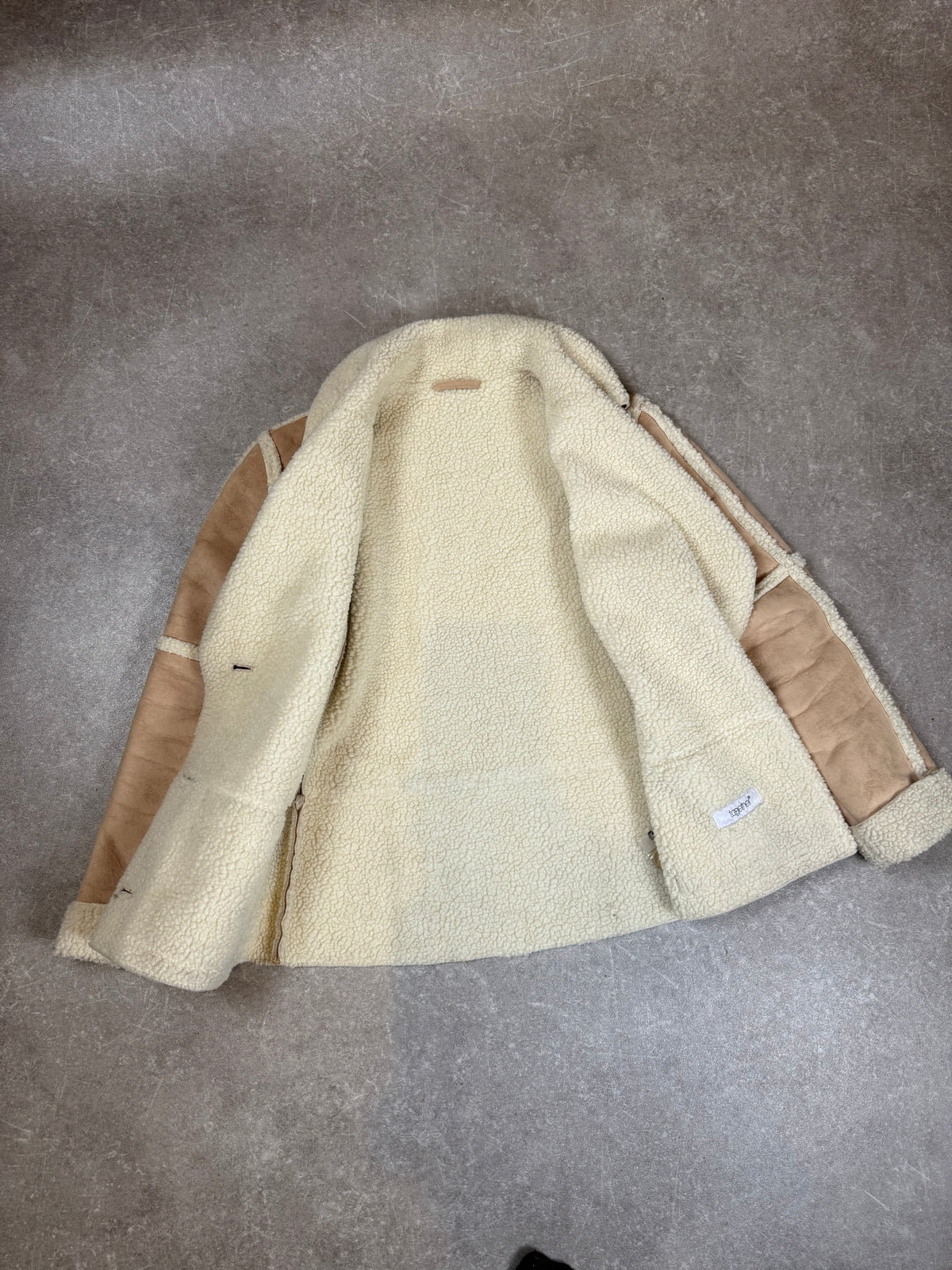 Vintage Damen Lammfelljacke Beige – Shearling Lederjacke mit Fellkragen