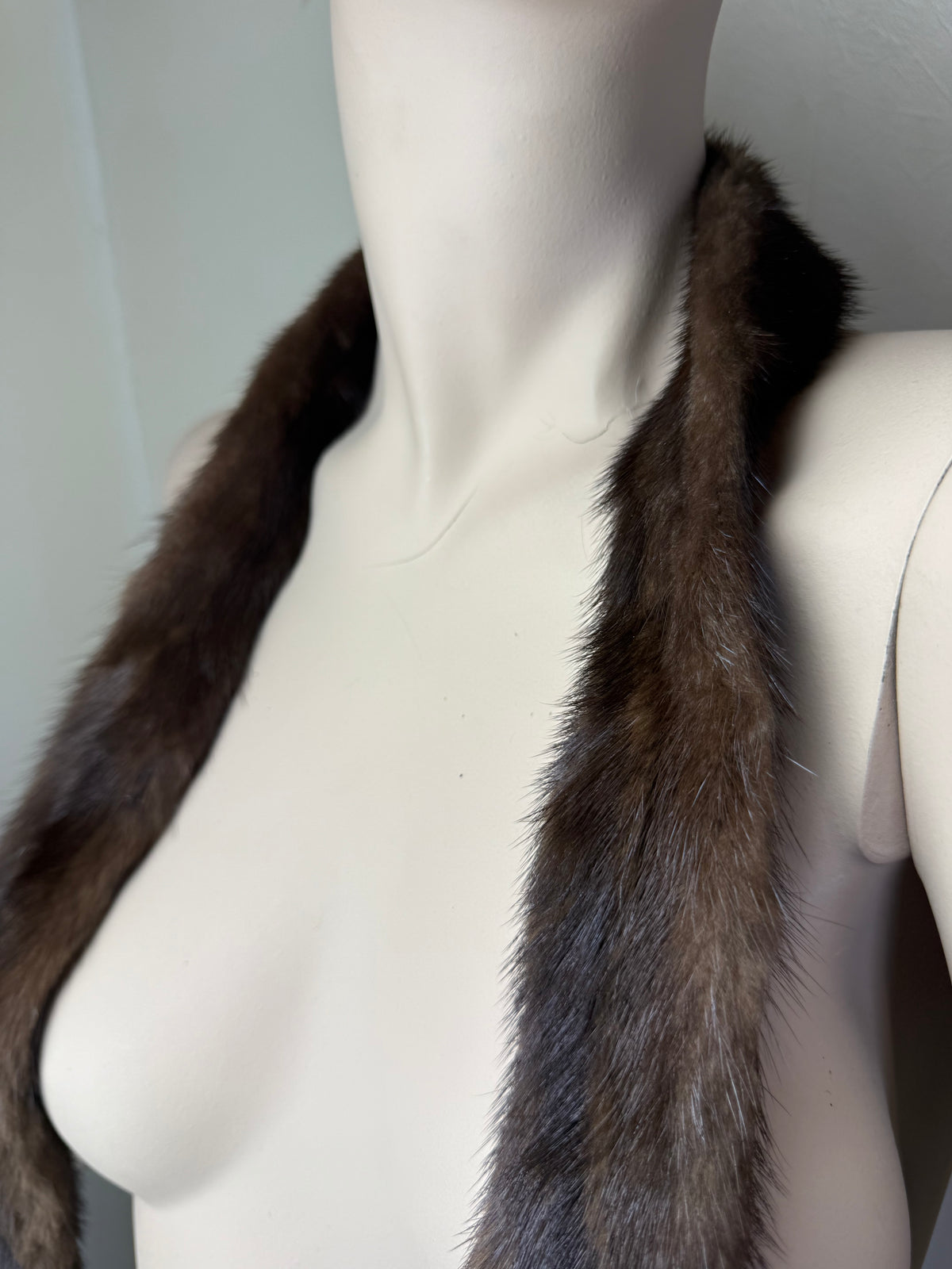 Vintage Nerz Pelzstola Dunkelbraun Echtfell Mink Schal Pelzkragen Damen ca. 110 cm