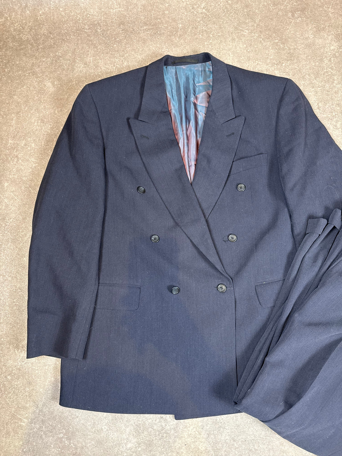 Vintage Herren Zweireiher Anzug Dunkelblau – 80er 90er Sakko & Hose Oversize