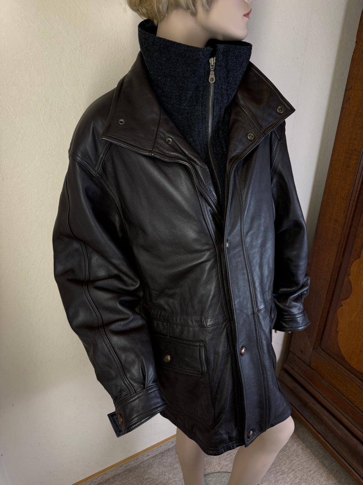 Vintage Herren Lederjacke Echtleder Schwarz mit herausnehmbarem Innenfutter – XL