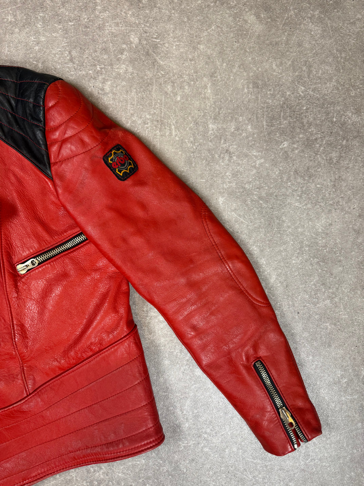 Vintage Cobra Lederjacke Gr. 50 Rot Schwarz Echtleder Biker Motorradjacke