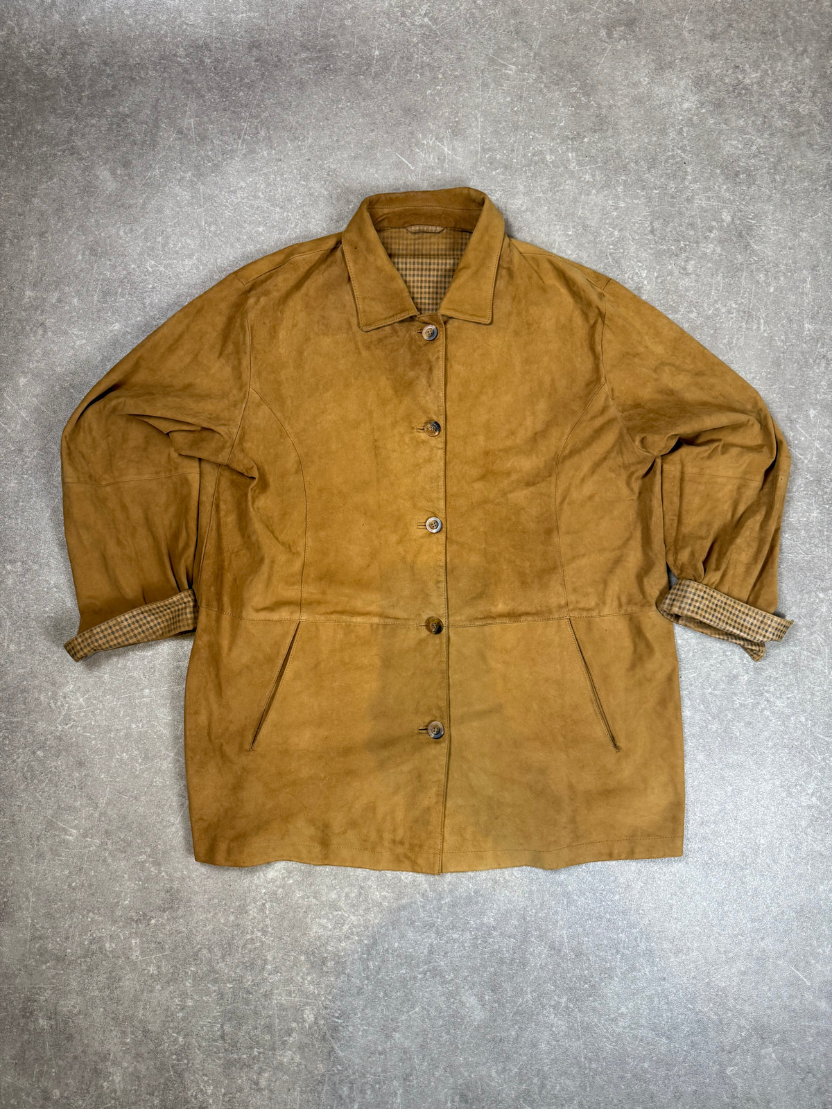 Vintage Velourslederjacke Cognac – Julia S. Roma Damen Ledermantel