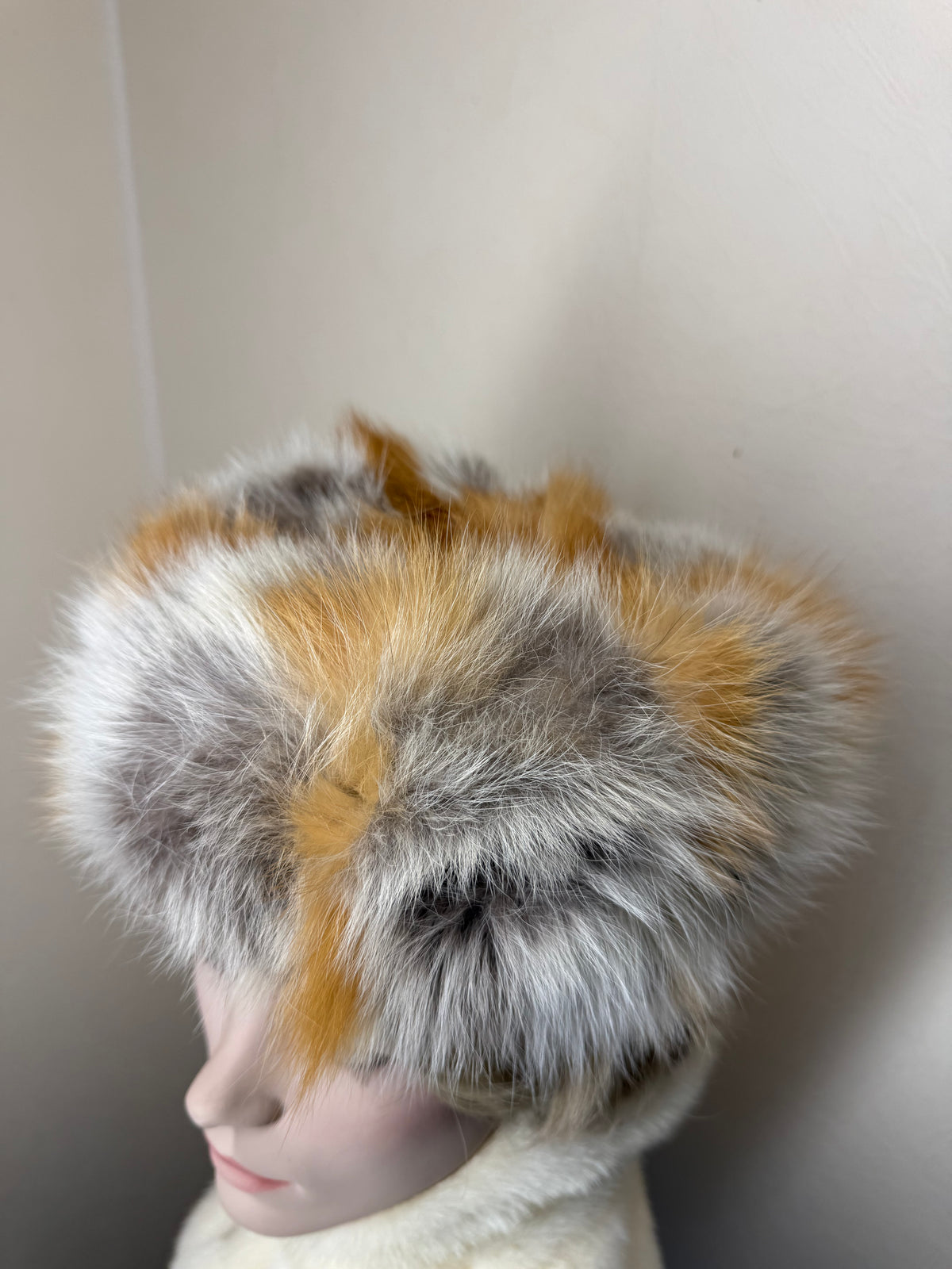 Vintage Rotfuchs Pelzmütze Echtpelz Mehrfarbig Braun Grau Russische Wintermütze Luxury Fur Hat