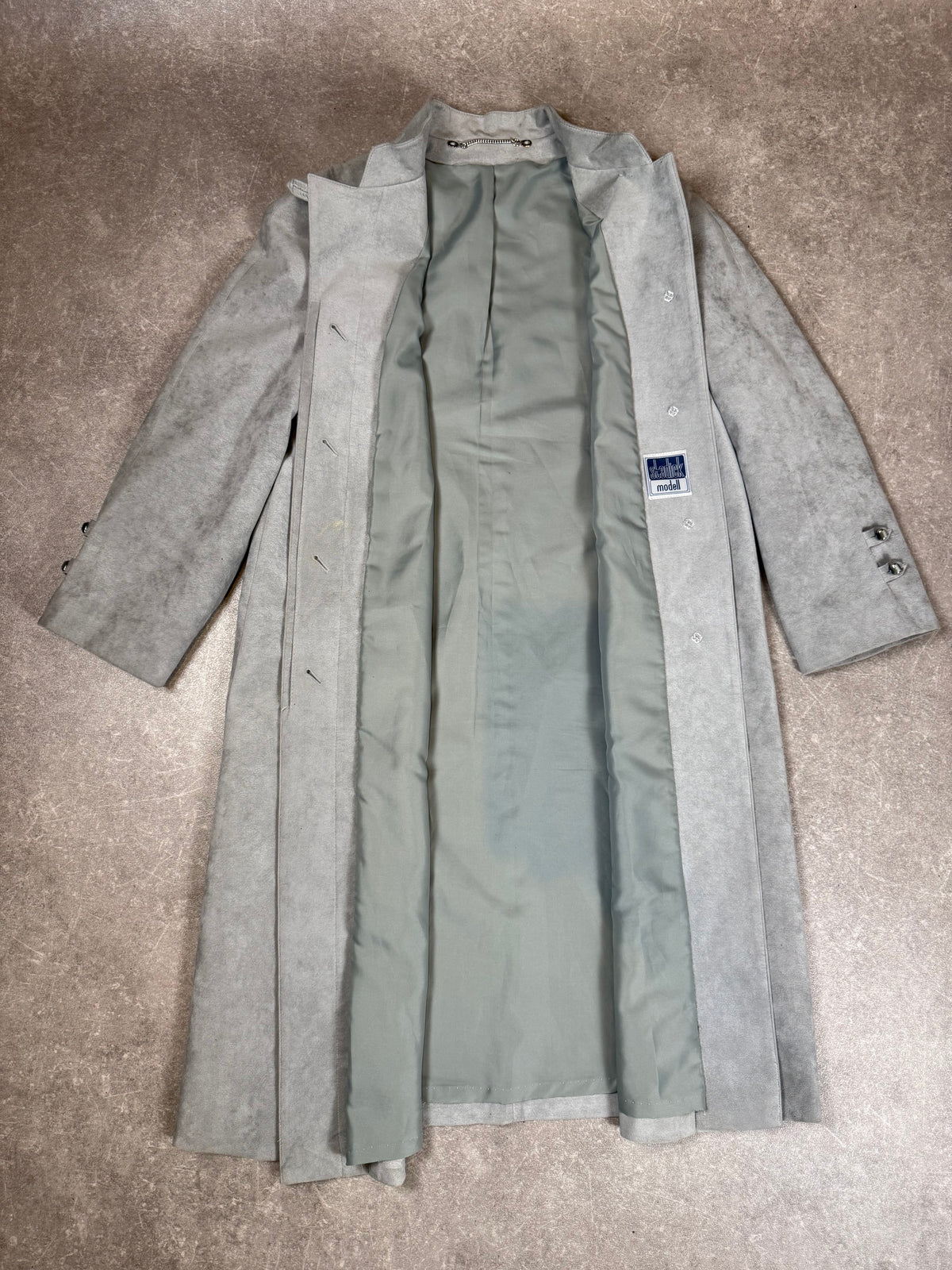 Vintage Damen Ledermantel Hellgrau – Stadick Modell Veloursleder Mantel