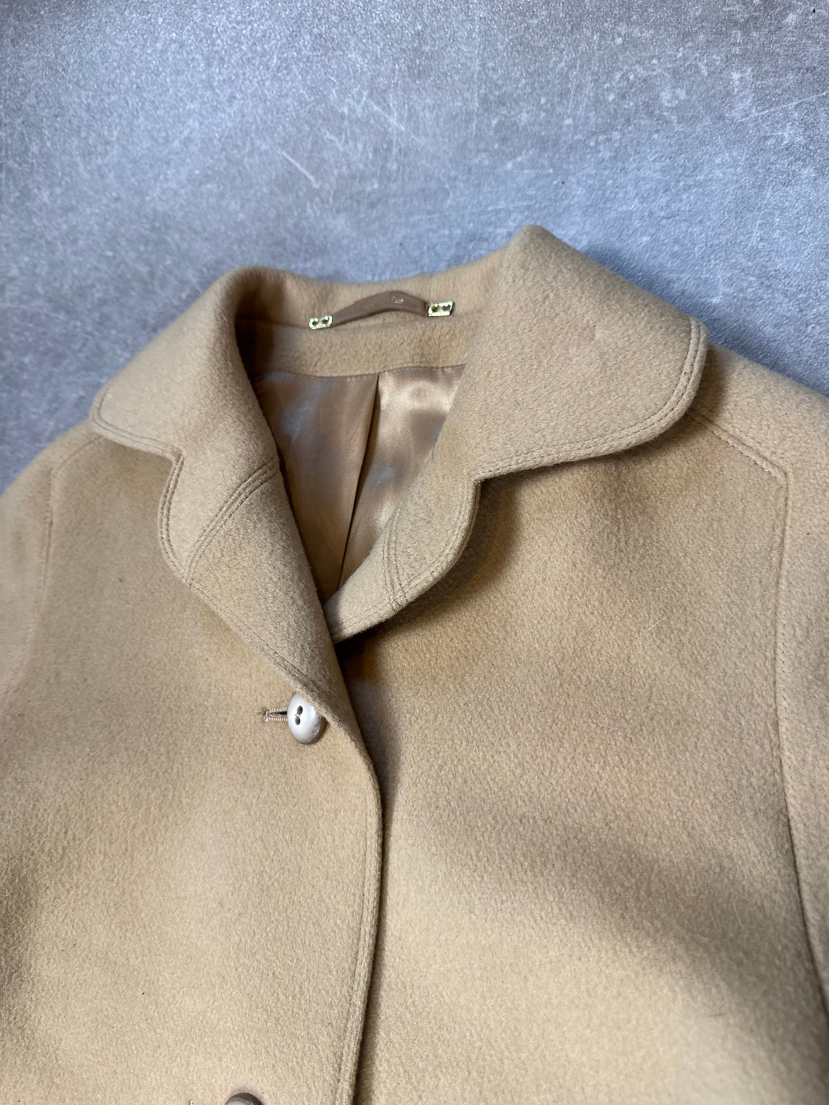 Maris Damen Mantel Beige Camel Wollmantel Lang Vintage Klassisch Gr 42