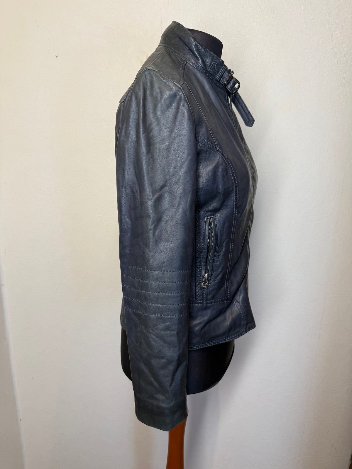 Oakwood Lederjacke S-M Grau Echtleder Biker Jacke Übergangsjacke