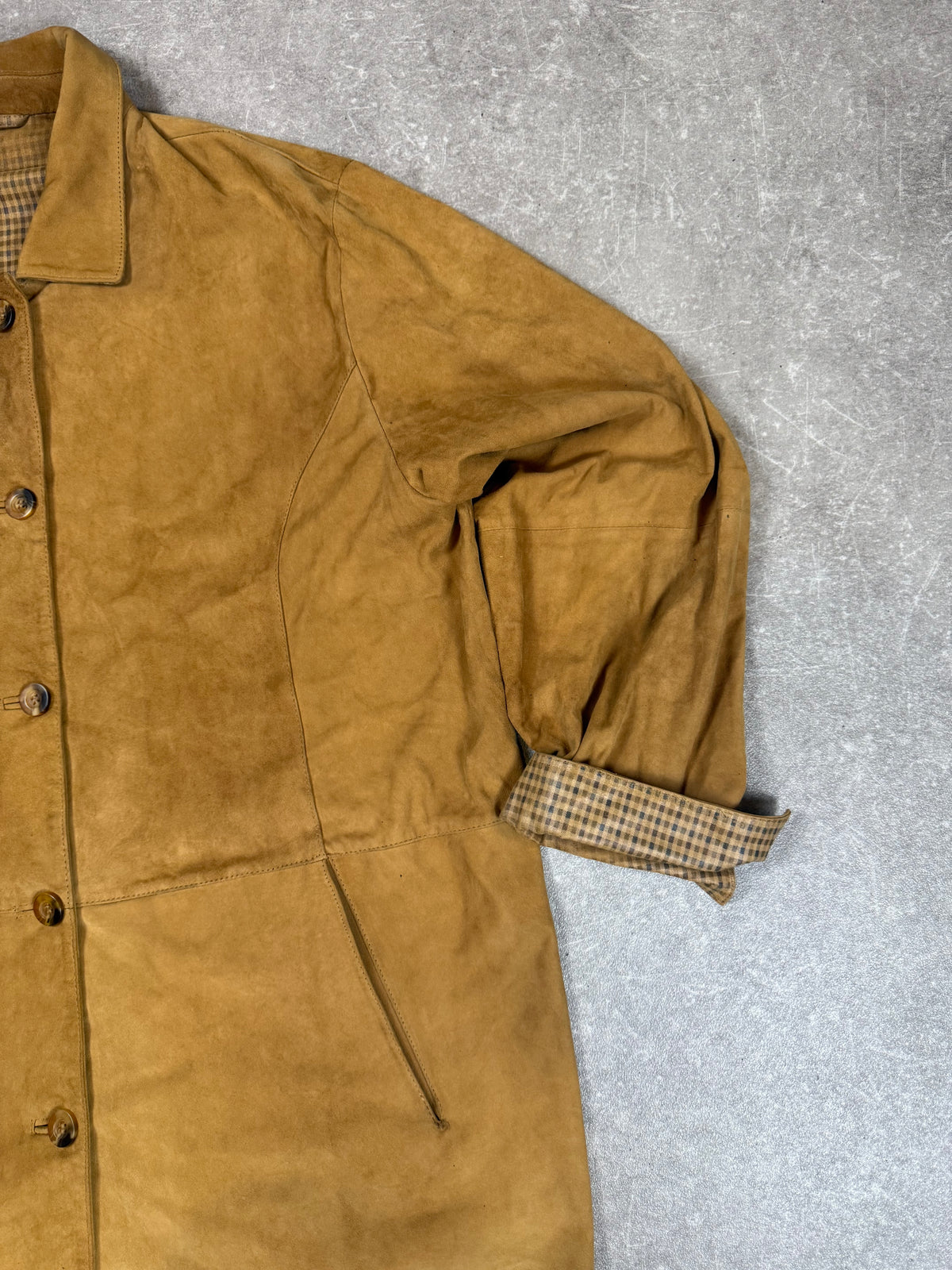 Vintage Velourslederjacke Cognac – Julia S. Roma Damen Ledermantel