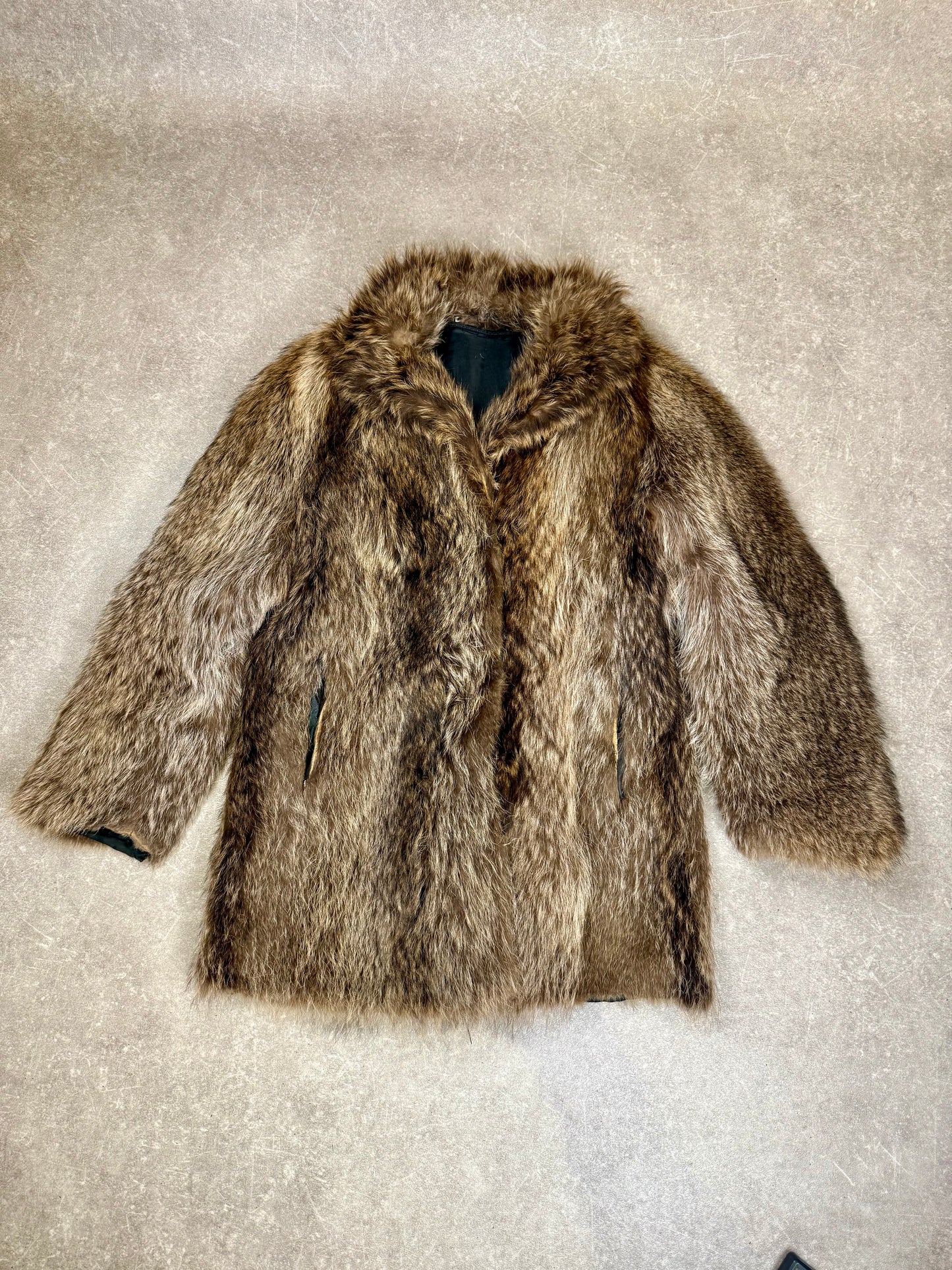 Vintage Waschbär Pelzmantel Echtpelz Damen Braun Kurz Mantel Raccoon Echtfell M