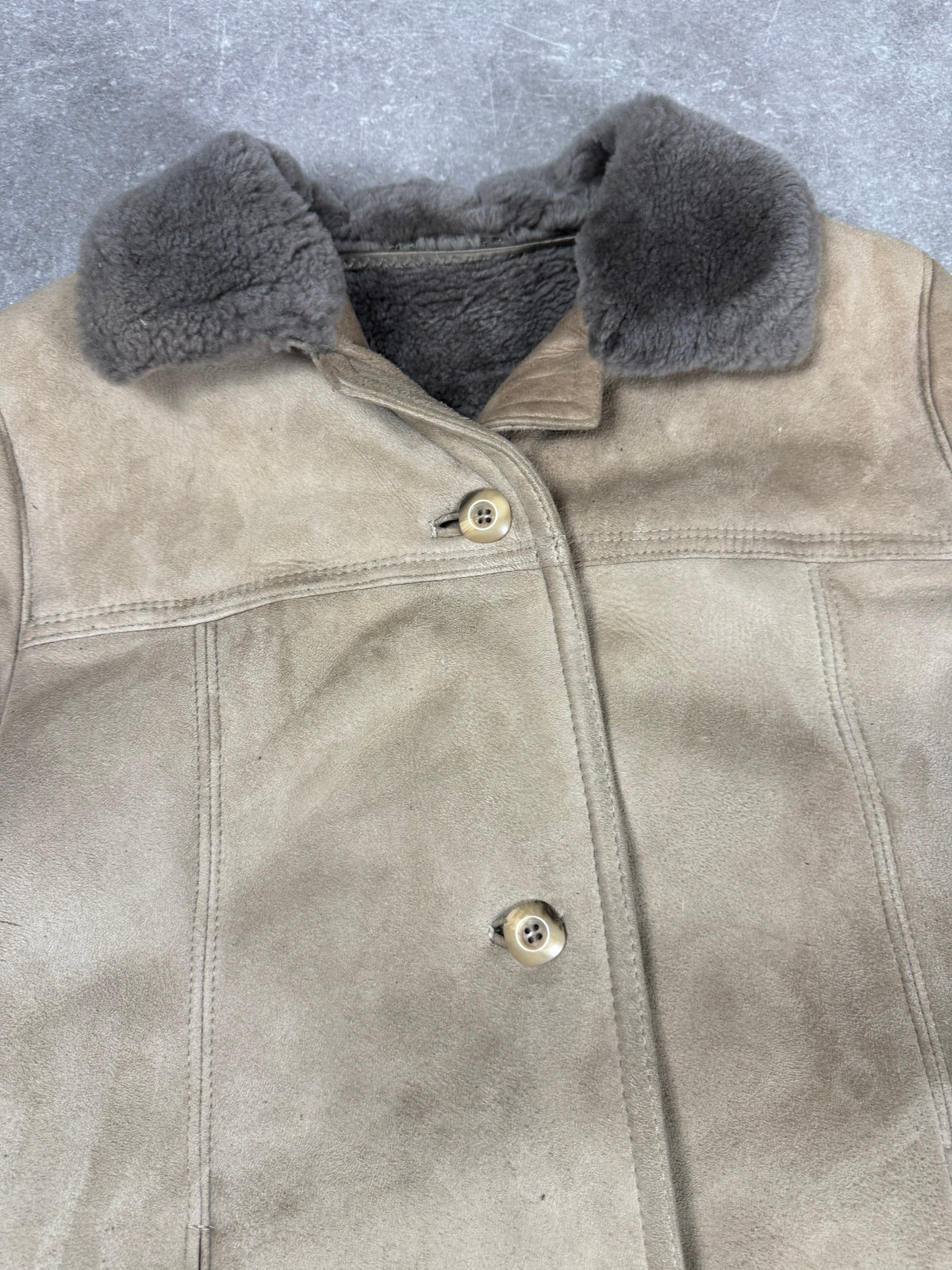 Vintage Damen Lammfellmantel Echtfell Shearling Beige Grau