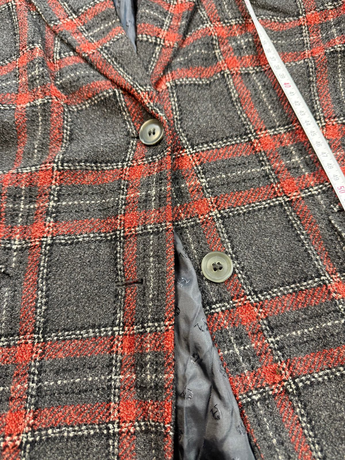 Vintage Aigner Damen Wollblazer Gr. 48 – Schurwolle Kariert Rot Grau