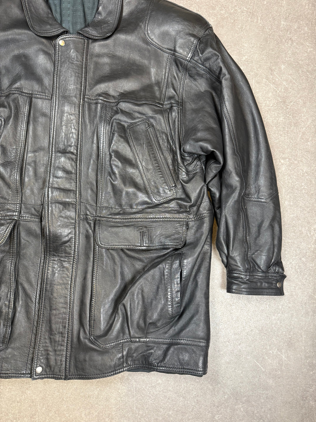 Vintage Herren Lederjacke Schwarz – Echtleder Utility Field Jacket 80er/90er