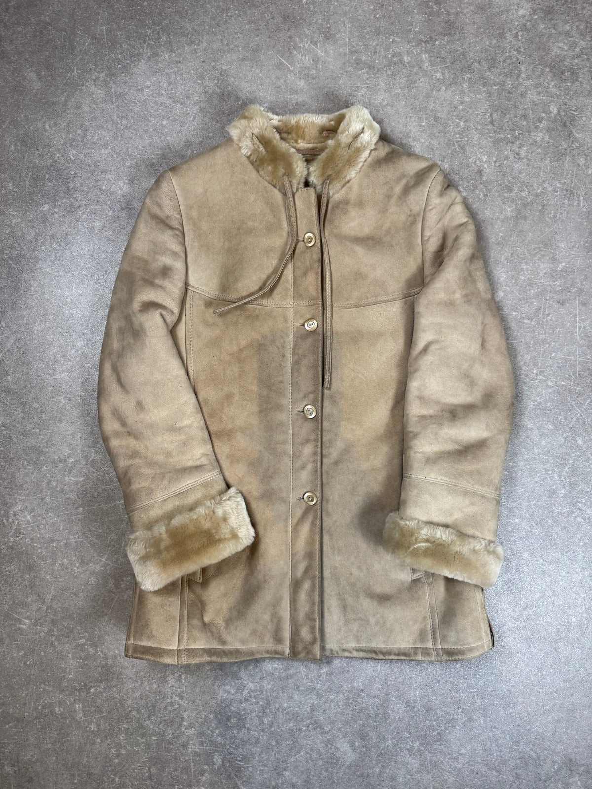 Vintage Damen Lammfelljacke Beige – Echtes Leder Shearling Mantel