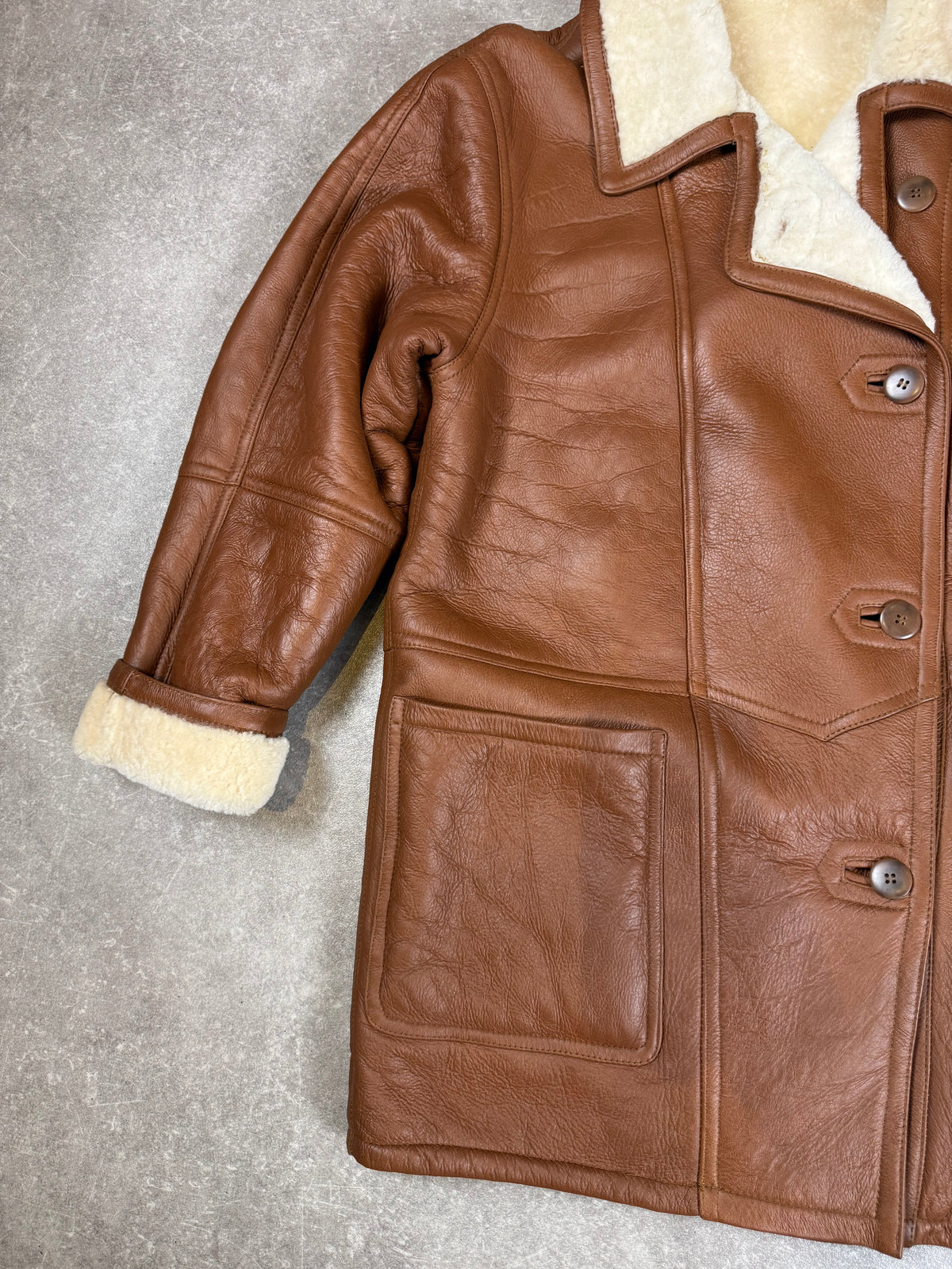 Vintage Lammfellmantel  Gr. 42 – Echtleder Braun Shearling Wintermantel