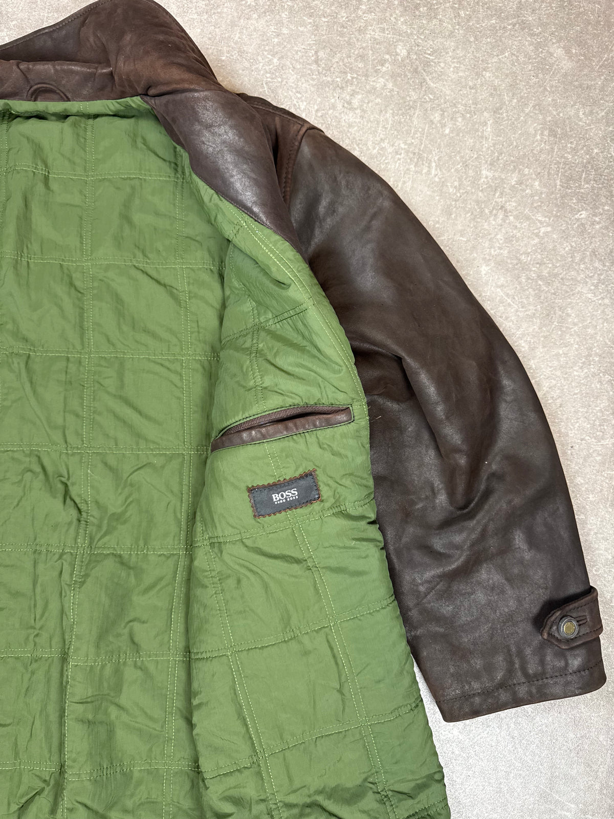 Vintage HUGO BOSS Herren Lederjacke Braun – Echtleder Field Jacket