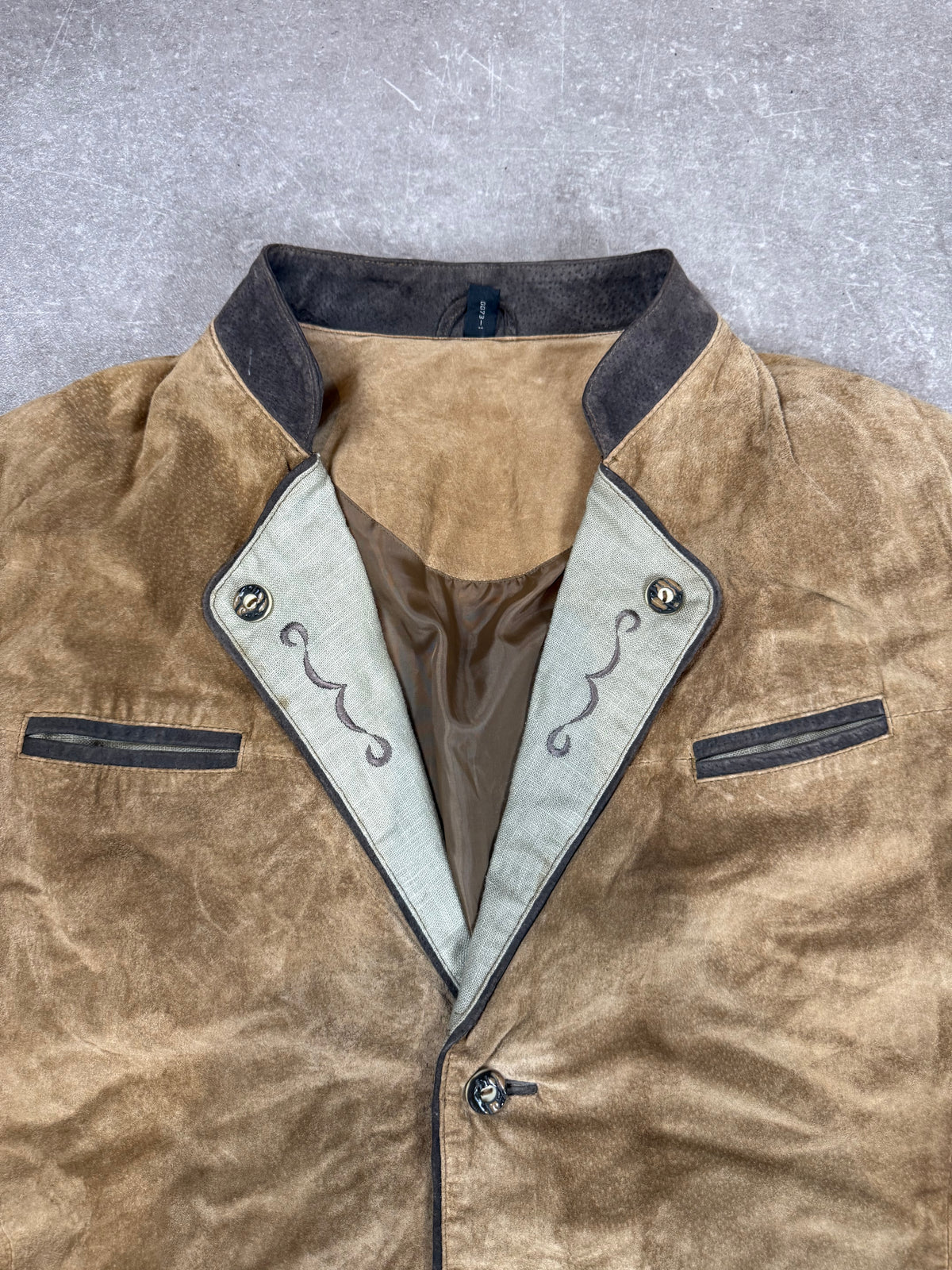 Vintage Trachten Lederjacke Herren Braun Veloursleder Janker Landhausstil