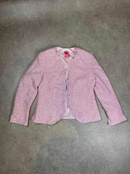 Elégance Paris Vintage Pailletten Blazer Rosa – Damen Abendjacke