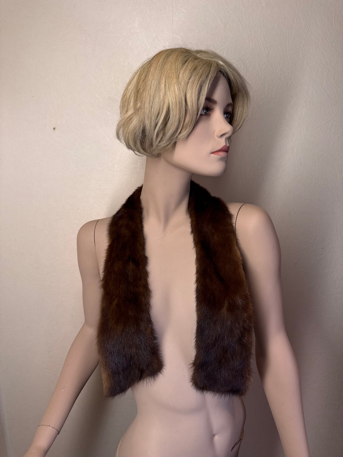 Vintage Nerz Pelzkragen Braun Echtfell Mink Fellkragen Stola Schal 90 cm