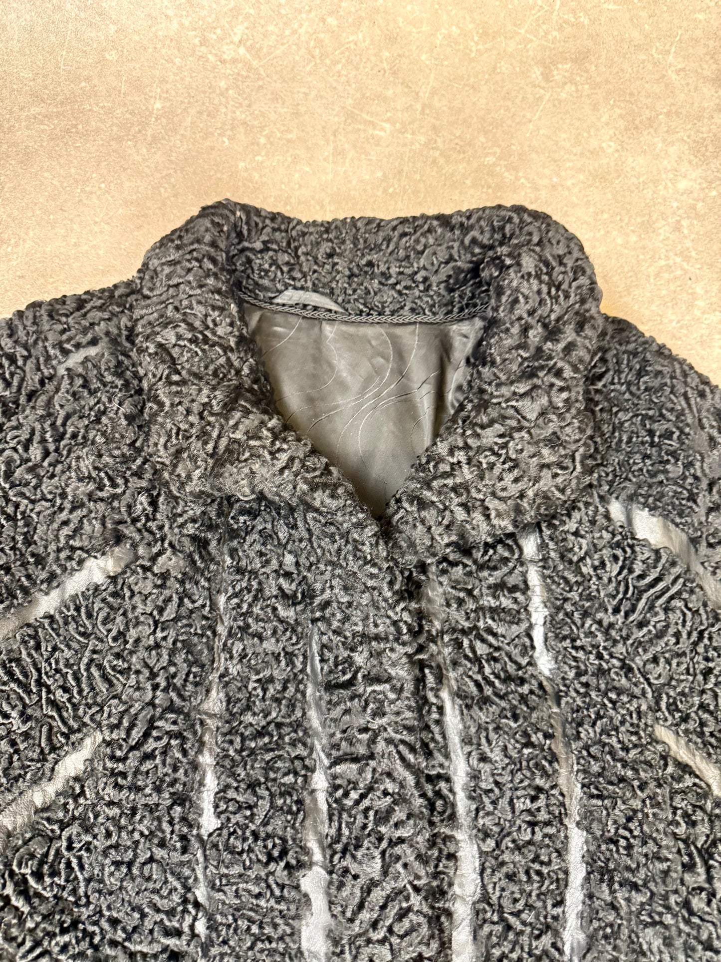 Vintage Persianer Pelzjacke Karakul Lammfell Schwarz Damen Echtpelz Gr. L