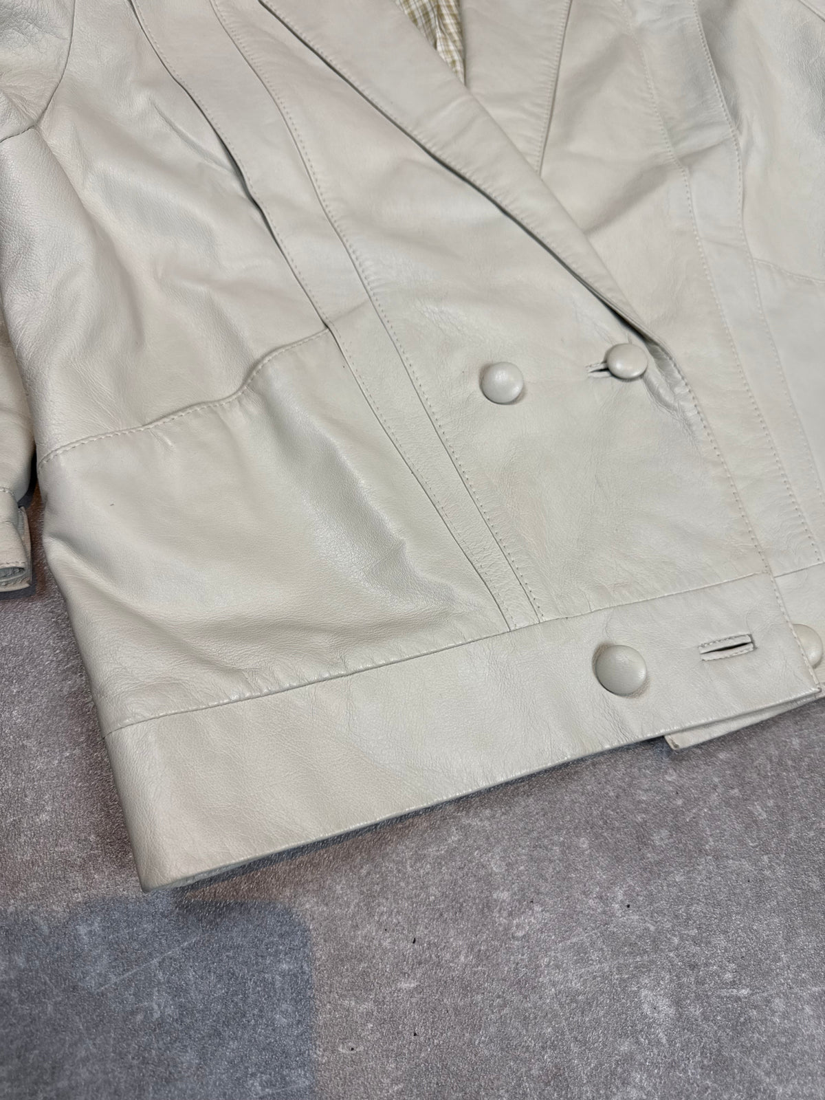 Vintage Lederblazer Damen Creme Weiß Echtleder Oversized 80s 90s Jacke M