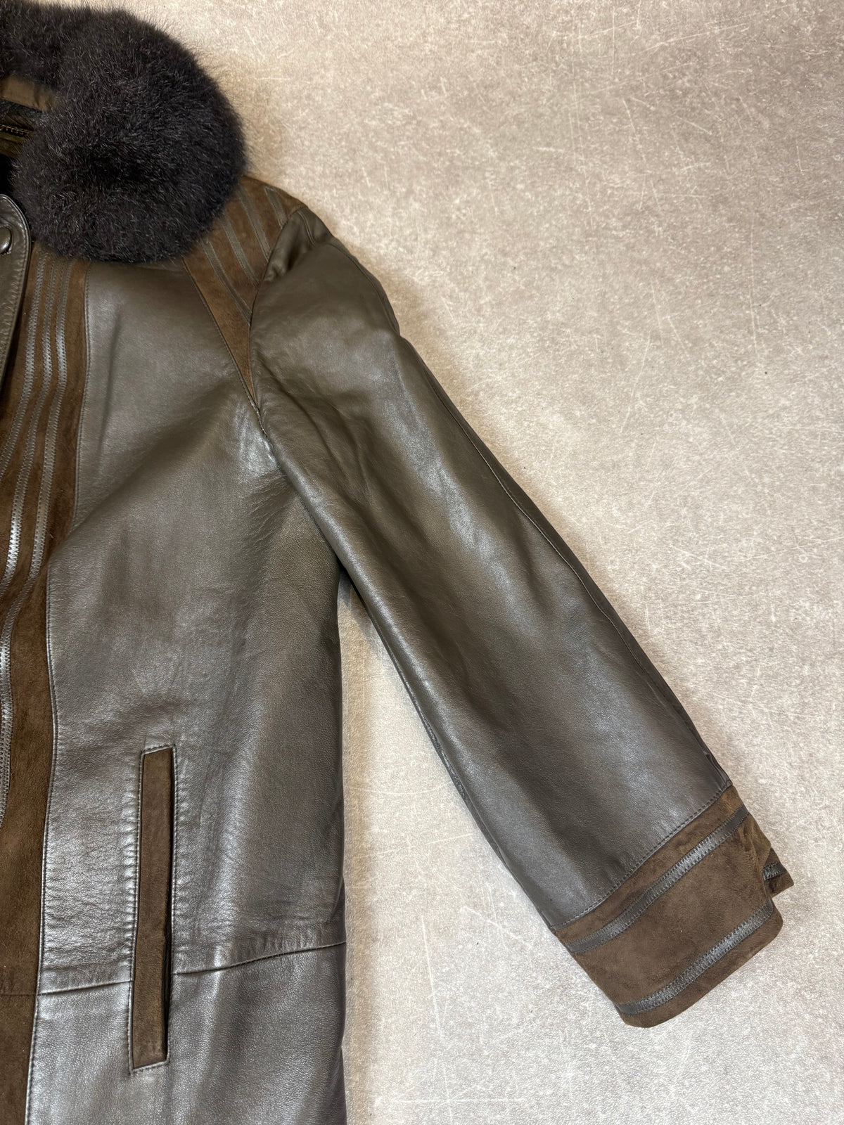 Vintage Norma Ledermantel Echtleder mit Nutria Naturfell Braun – Gr. ca. 42