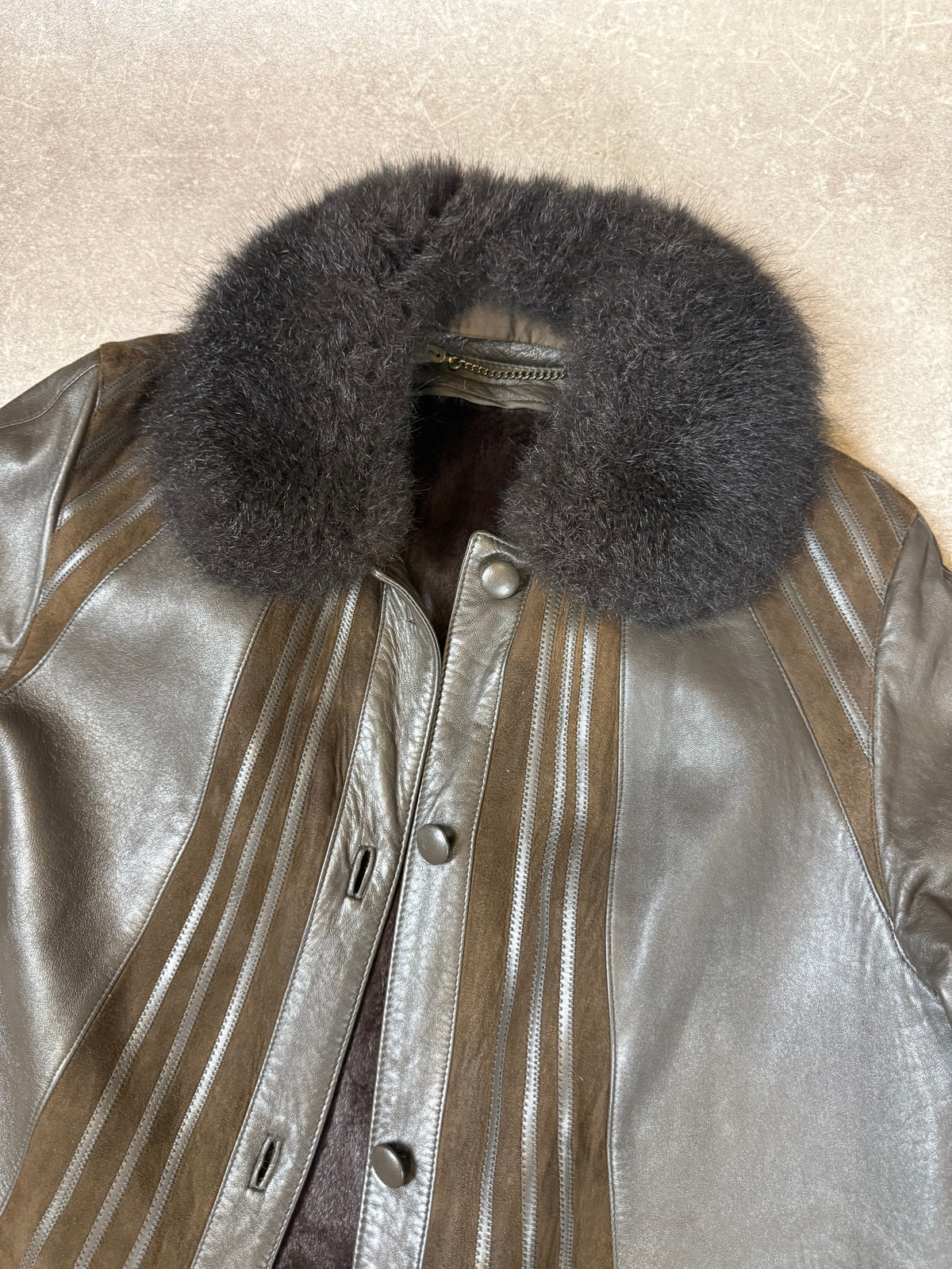Vintage Norma Ledermantel Echtleder mit Nutria Naturfell Braun – Gr. ca. 42