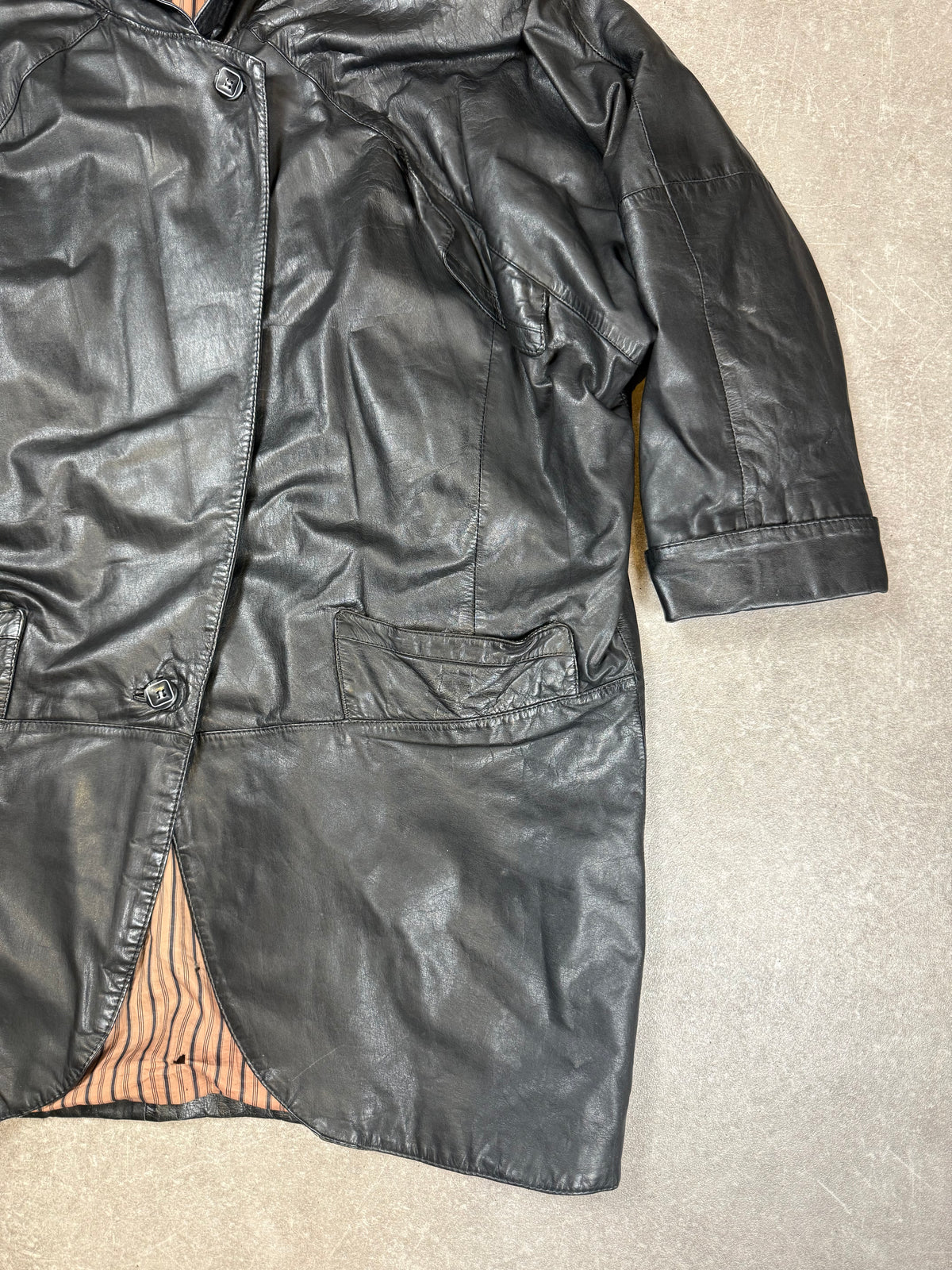 Vintage Ledermantel Schwarz Echtleder – 80er 90er Leder Kurzmantel Oversize