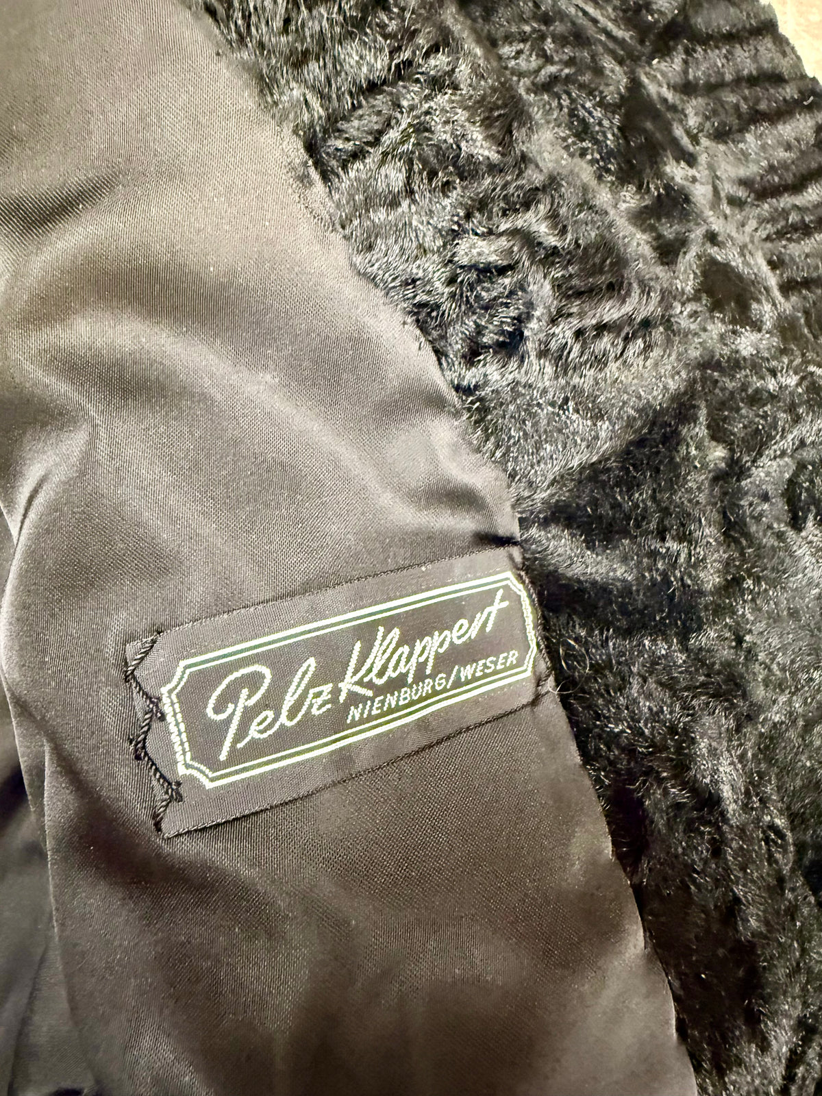 Vintage Persianer Pelzmantel Karakul Lammfell Schwarz Damen Echtpelz Gr. M-L