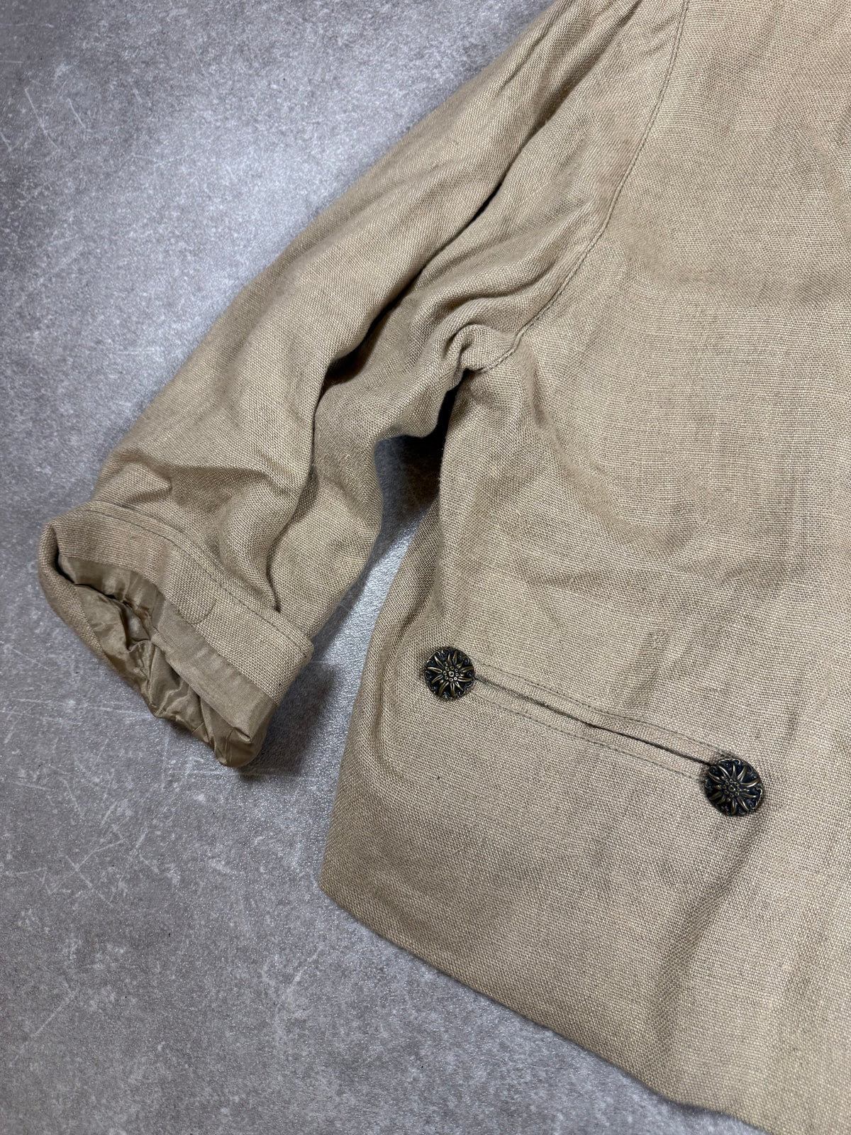 Vintage JULIUS LANG Beige Linen Jacket Metal Buttons