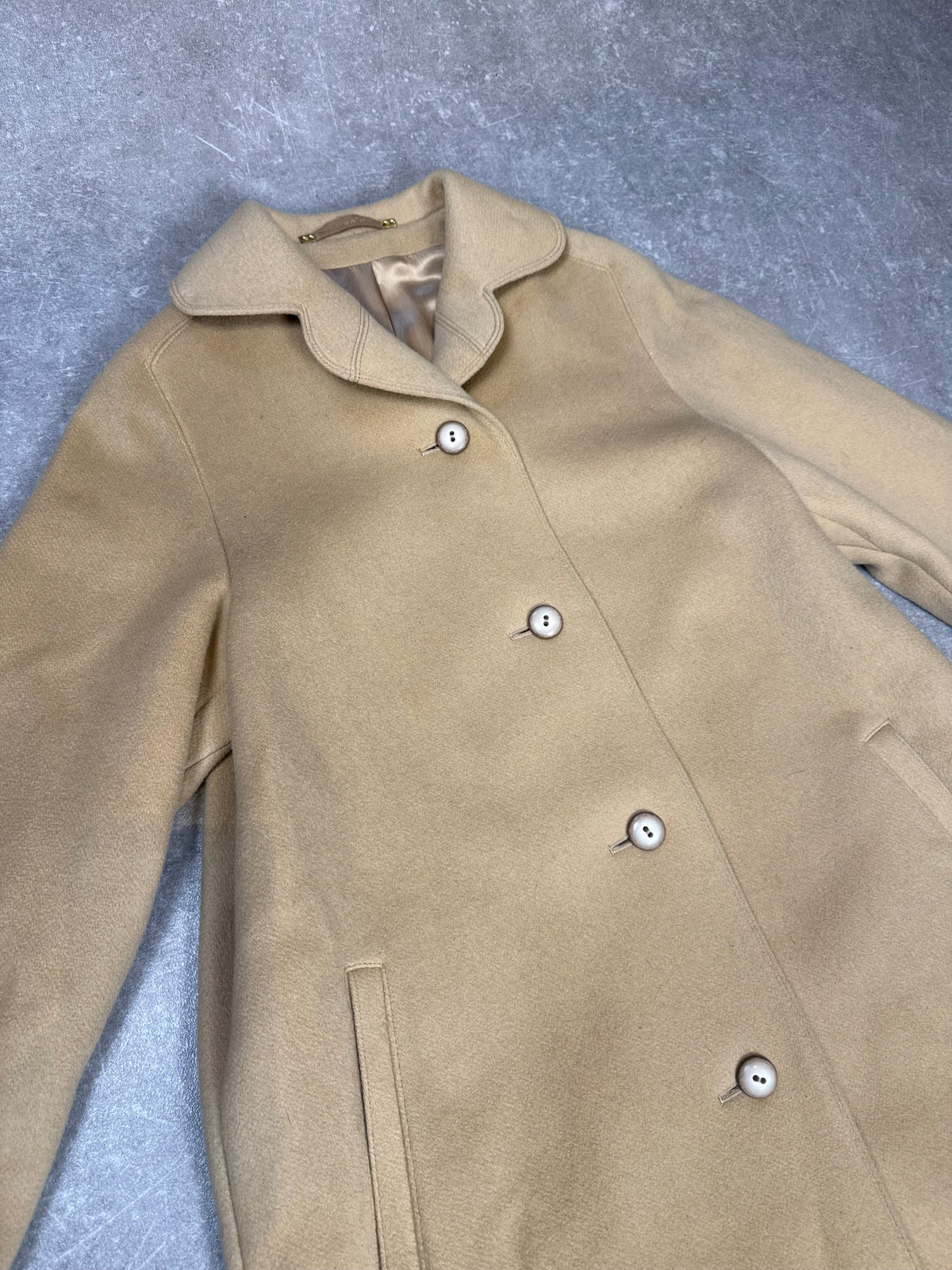 Maris Damen Mantel Beige Camel Wollmantel Lang Vintage Klassisch Gr 42