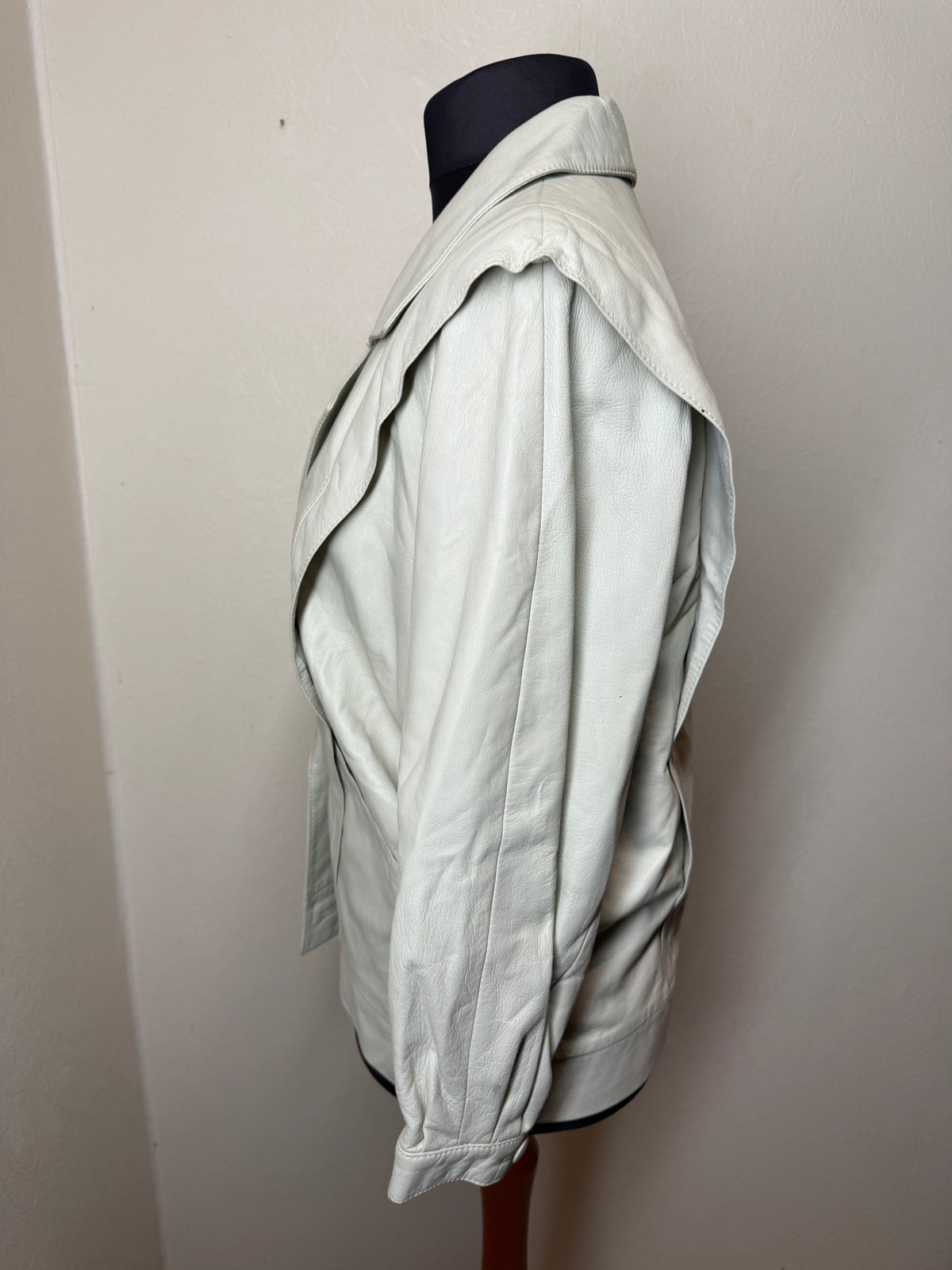 Vintage Lederblazer Damen Creme Weiß Echtleder Oversized 80s 90s Jacke M