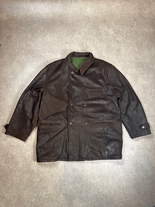 Vintage HUGO BOSS Herren Lederjacke Braun – Echtleder Field Jacket