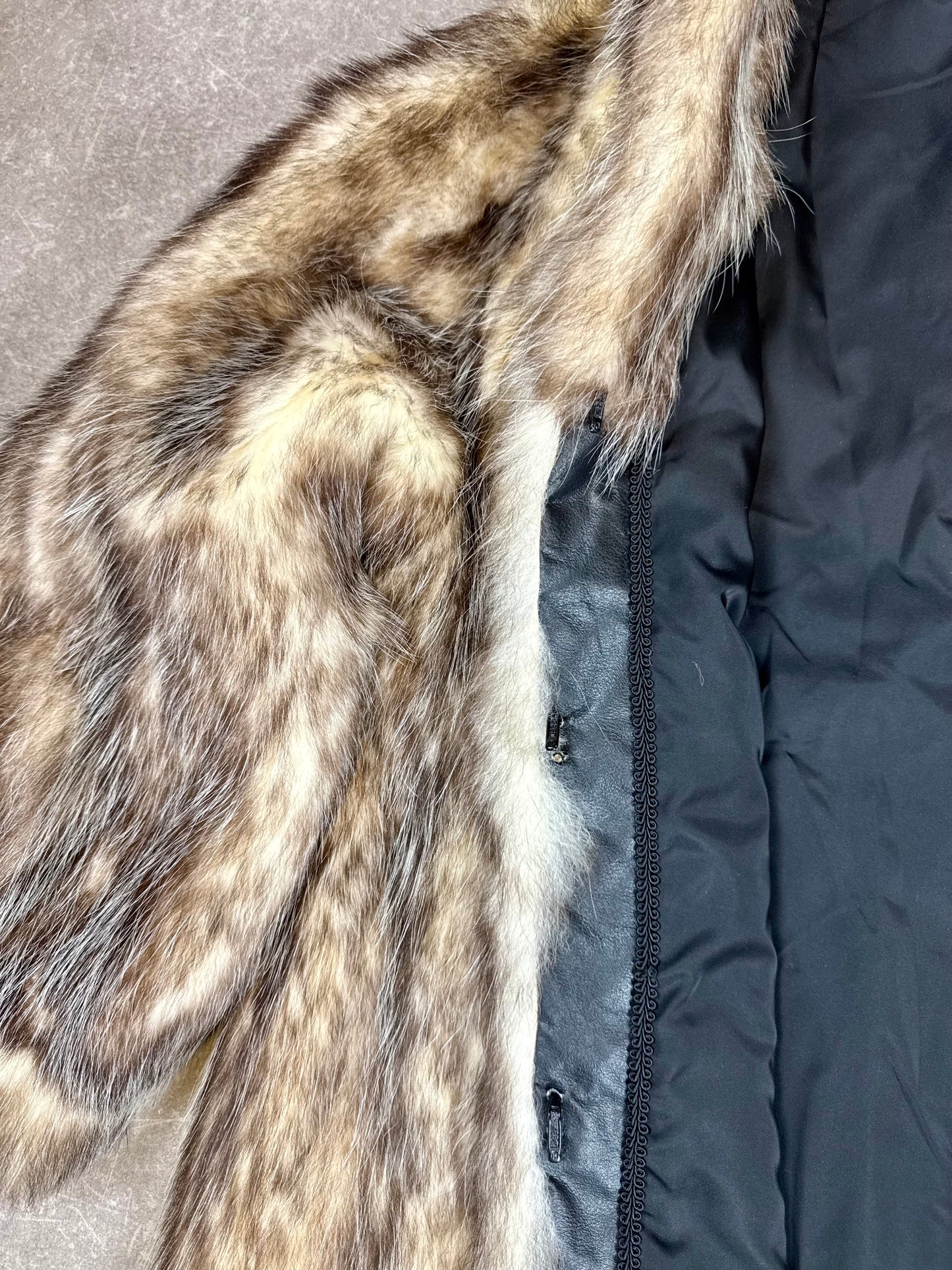 Vintage Waschbär Pelzmantel Echtpelz Raccoon Fur Braun Grau Damen Gr. M-L 40
